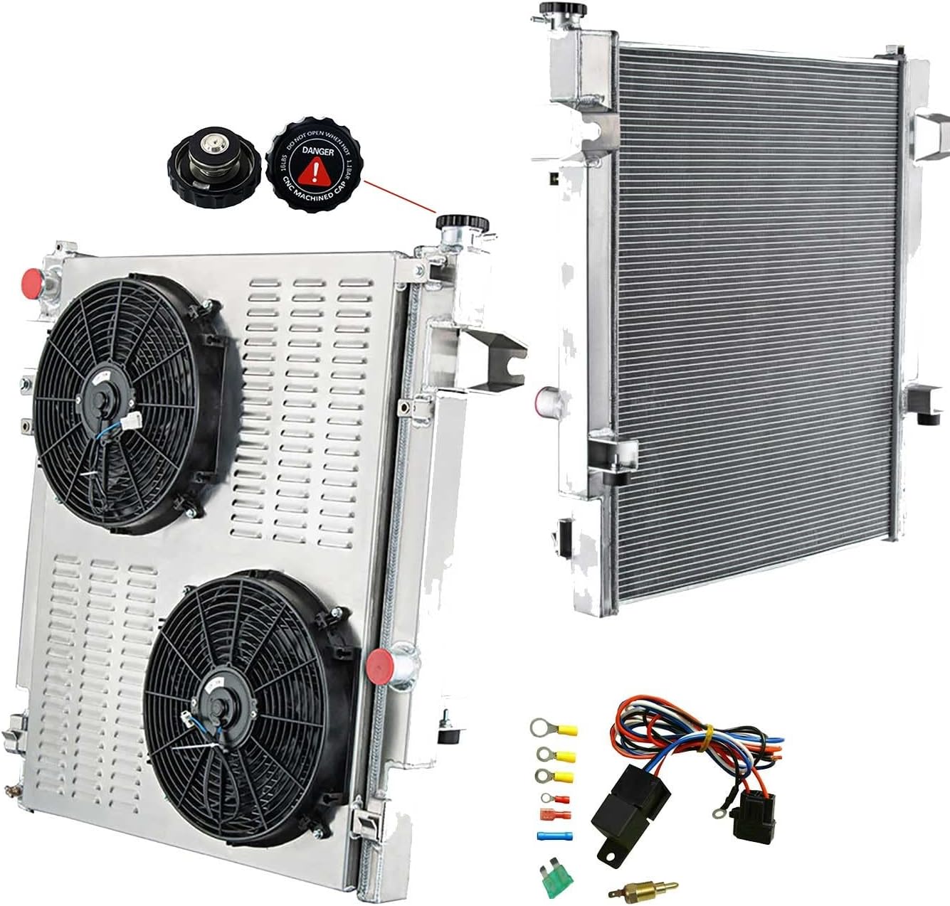 4 Row Core All Aluminium Radiator & Shroud Fan & Relay Kit for 2010-2012 2011 Dodge Ram 2500 3500 4500 5500 6.7L 6 Cyl