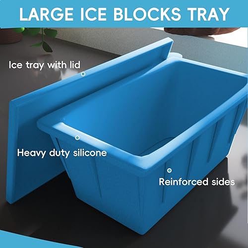 Miniatura 3 de Lecivan Moldes de bloque de hielo de silicona extra grandes con tapa para bañera de hielo, bandejas de bloques de hielo grandes reutilizables para