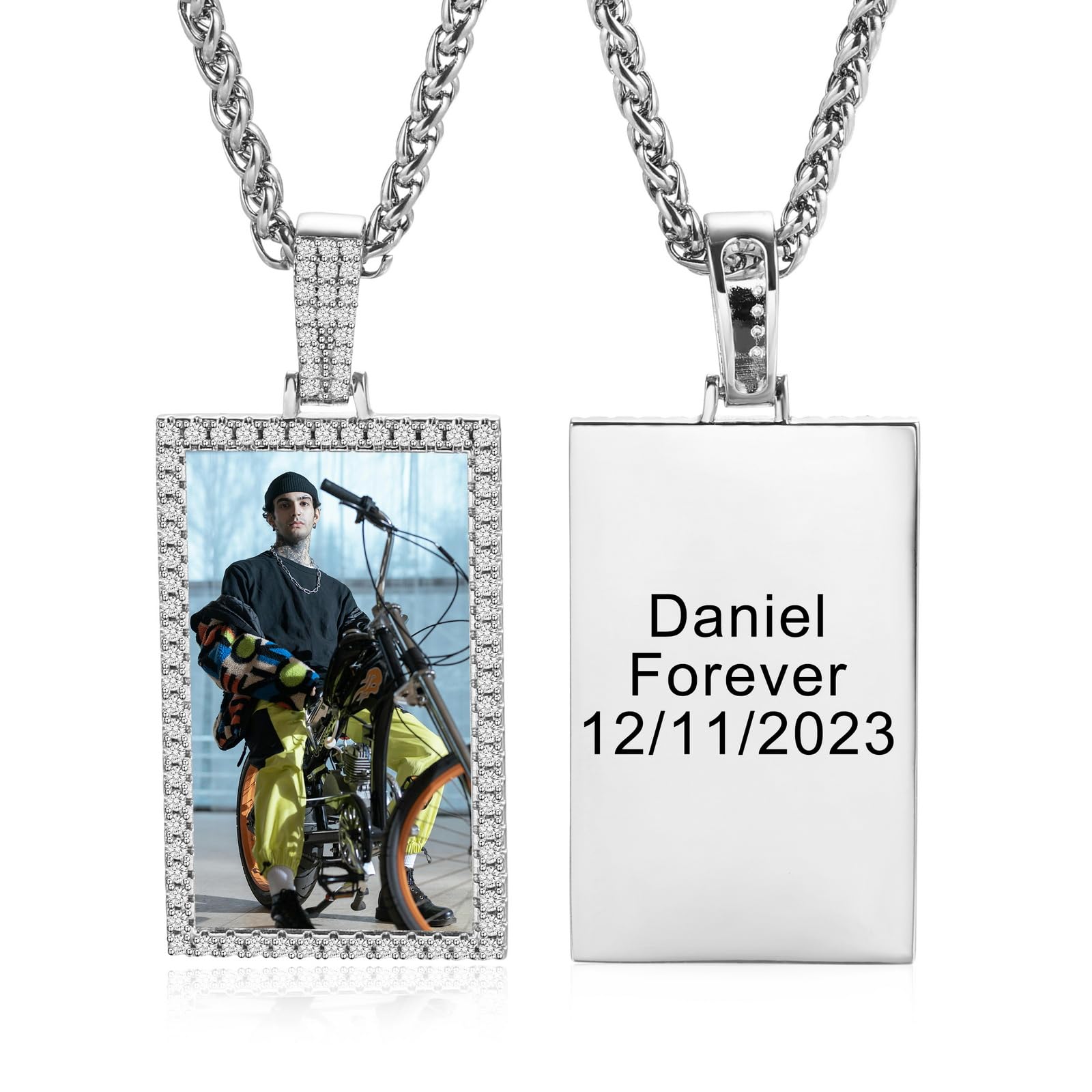 INBLUE Personalizzato Hip Hop Gioielli Memoria Foto Collana Pendente Inciso Testo per Uomo Donna Rame Angelo Ala Rotonda Cuore Zirconi Pendente Medaglia Corda Catena Regali Personalizzati