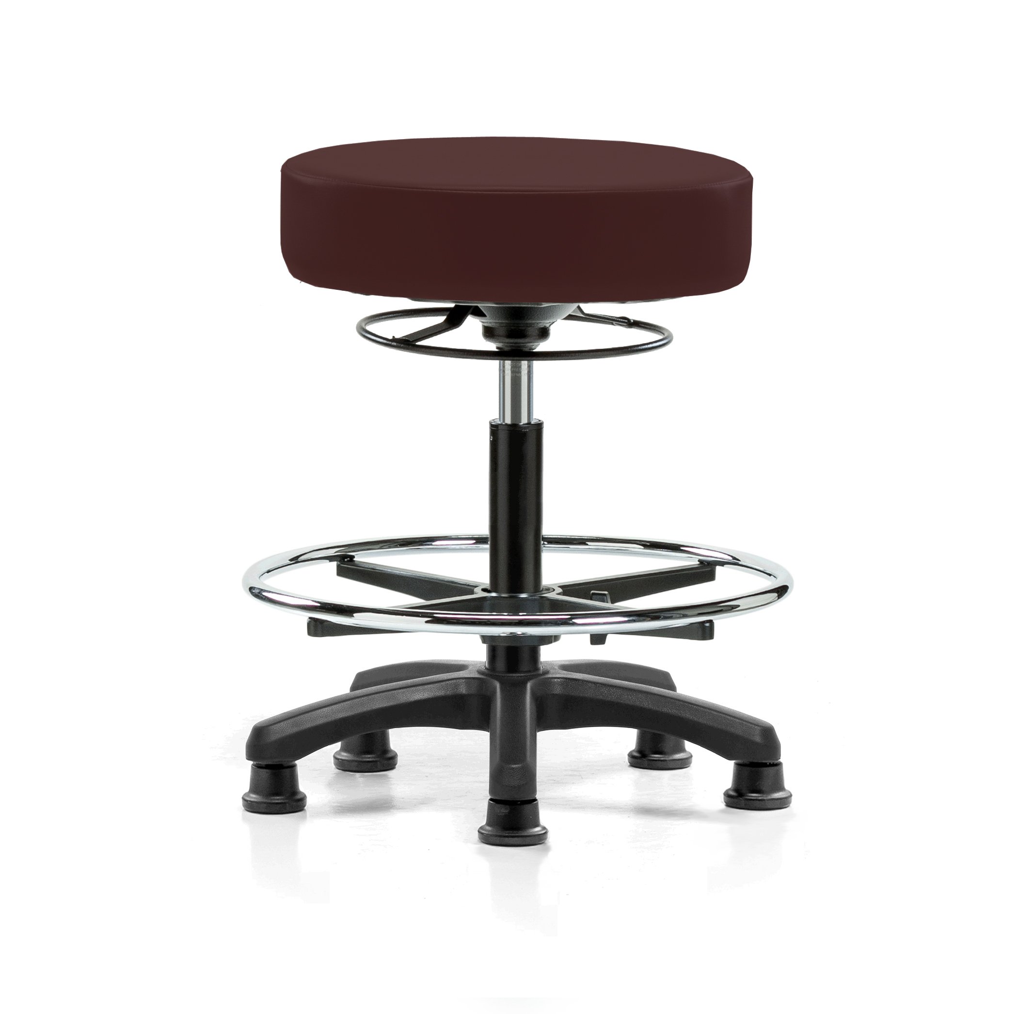 Perch Lab Stool with Foot Ring, Glides, 20.75-27.75", Burgundy Vinyl