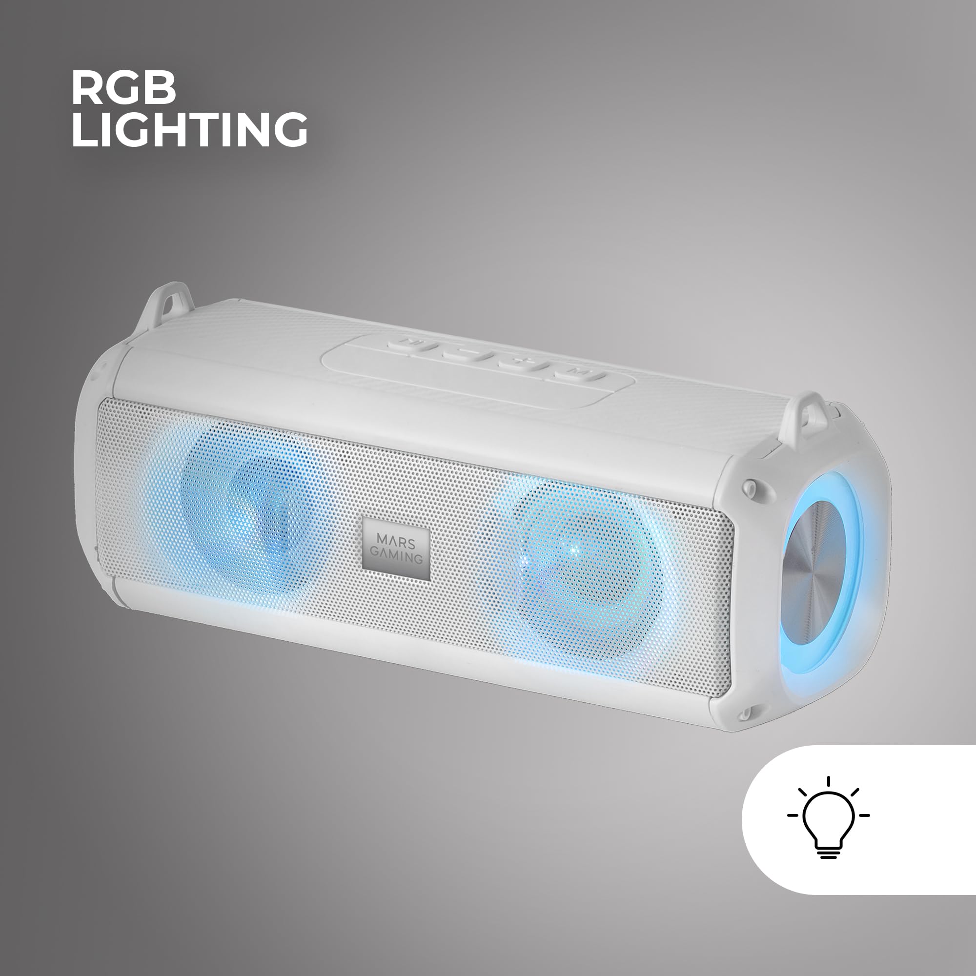 Mars Gaming MSB-XT, Altavoz Portátil + Barra de Sonido 2en1, Iluminación RGB Dinámica, Sistema de Sonido 4 Drivers 20W, Altavoz Bluetooth 5.3 + AUX/MicroSD/USB/Radio FM, Blanco