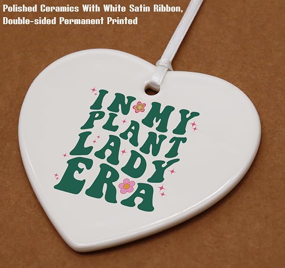Heart Shaped White Ceramic Ornament-Plant Lady Gift-Botanical Gardening Lover Present for Mother or Friend-Mother's Day Birthday Keepsake-Ceramic Ornament Home Decor in My Plant Lady Era