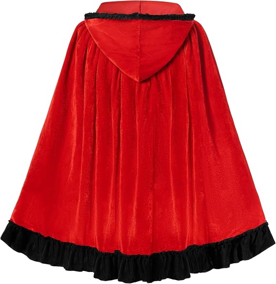 Spooktacular Creations Halloween Short Riding Hooded Cloak for Adult Women, Hood Cape for Halloween Costume Cosplay Parties