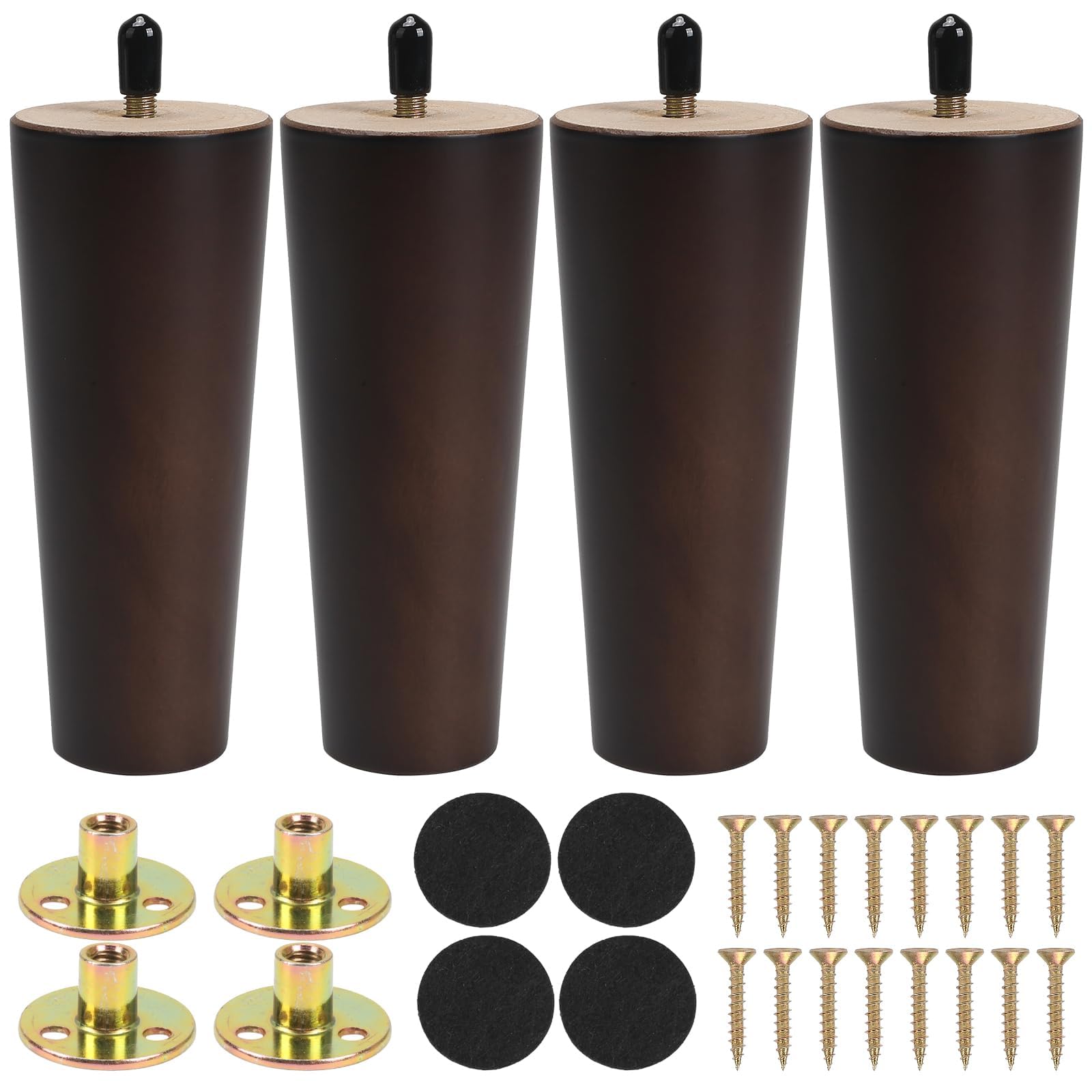 Zythrem Wooden Furniture Legs 15cm/6inch Solid Walnut Wood Sofa Legs Set of 4 Chair Table Leg Replacement Furniture Feet with Mounting Plates Screws Protection Pad for Cabinet Bed TV Stand