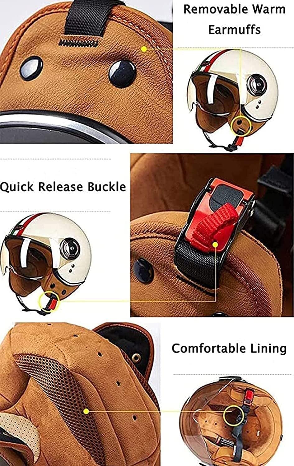 Retro kaski motocyklowe dla kobiet, mężczyzn, 3/4 otwarte kaski motocyklowe z klamrą szybkiego zwalniania DOT Approved Scooter Jet Helmet for Cruiser Chopper ATV (Color : E, Size : XL=59-60CM)