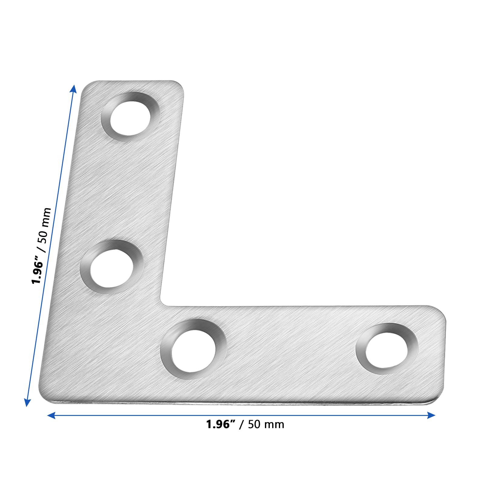 CHUIFAI 50 x Flat Angle 90 Degrees Stainless Steel L-Shape Flat Angle Connectors Flat Angle Brackets L Shape 50 x 50 mm with 160 Screws for Wooden Furniture Tables and Chairs - Image 2