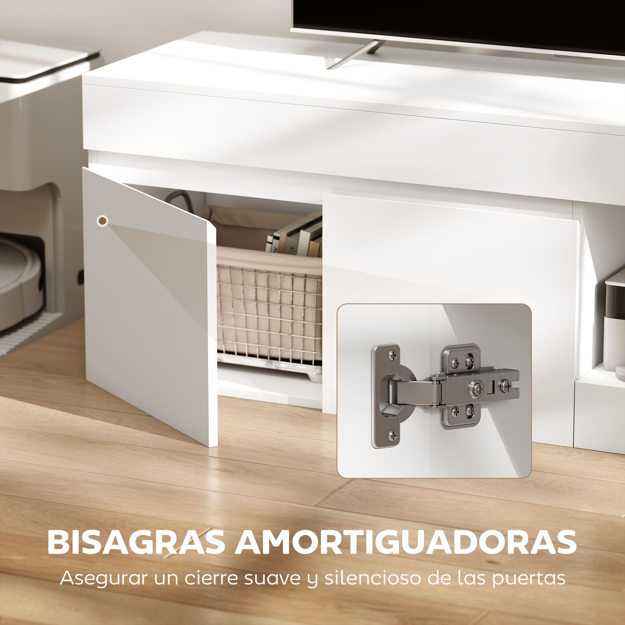 HOMCOM Mueble de TV Moderno con 2 Puertas 140x40x48 cm Blanco | Mesa de TV para Salón, Estante Abierto, para Televisión 60 Pulgadas