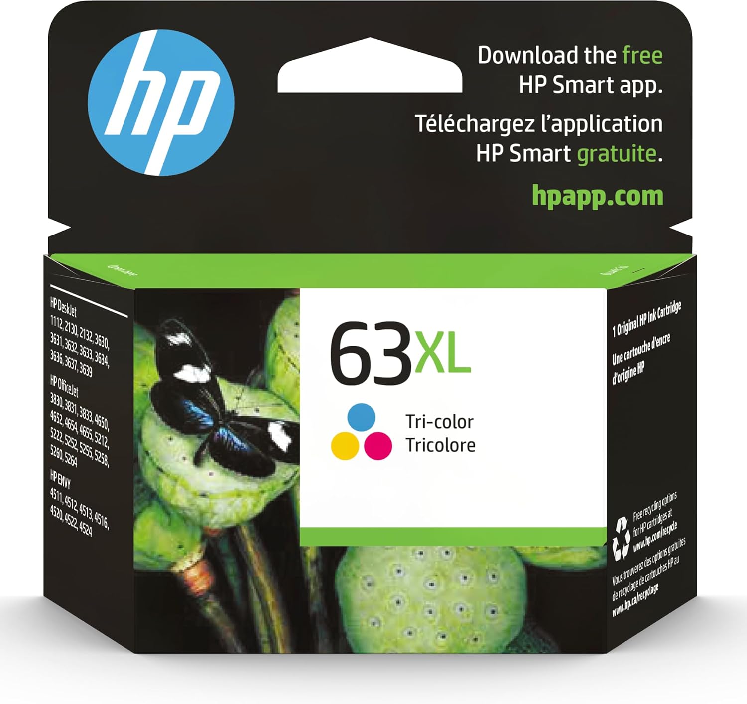 HP 63XL Tri-color Excessive-yield Ink | Works with HP DeskJet 1112, 2130, 3630 Collection; HP ENVY 4510, 4520 Collection; HP OfficeJet 3830, 4650, 5200 Collection | Eligible for On the spot Ink | F6U63AN