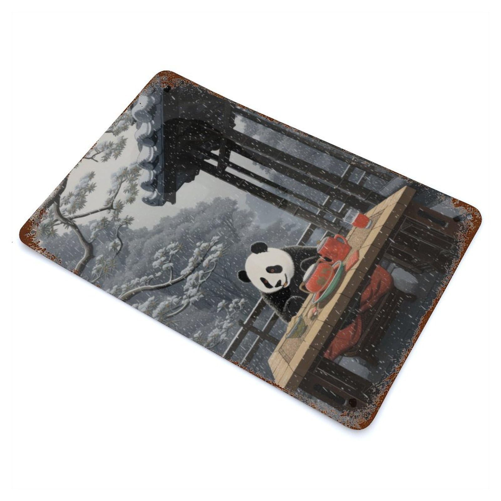 Panda Japanese Painting Decorative Tin Sign 11.8"x7.9", Rustic Home Decor for Garage, Pub Or Kitchen