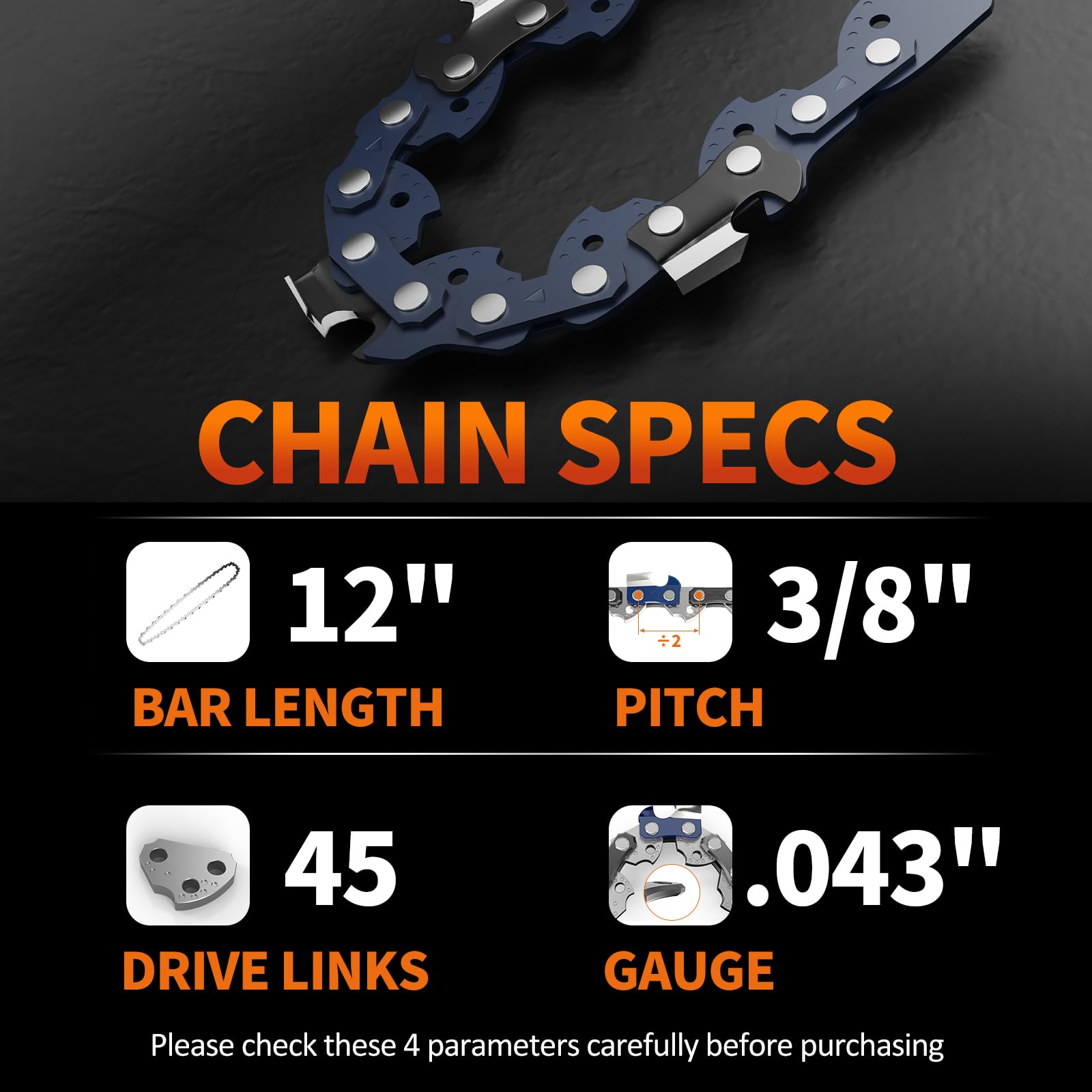 Amazon.com: 3Pcs 12 Inch Chainsaw Chain, 3/8