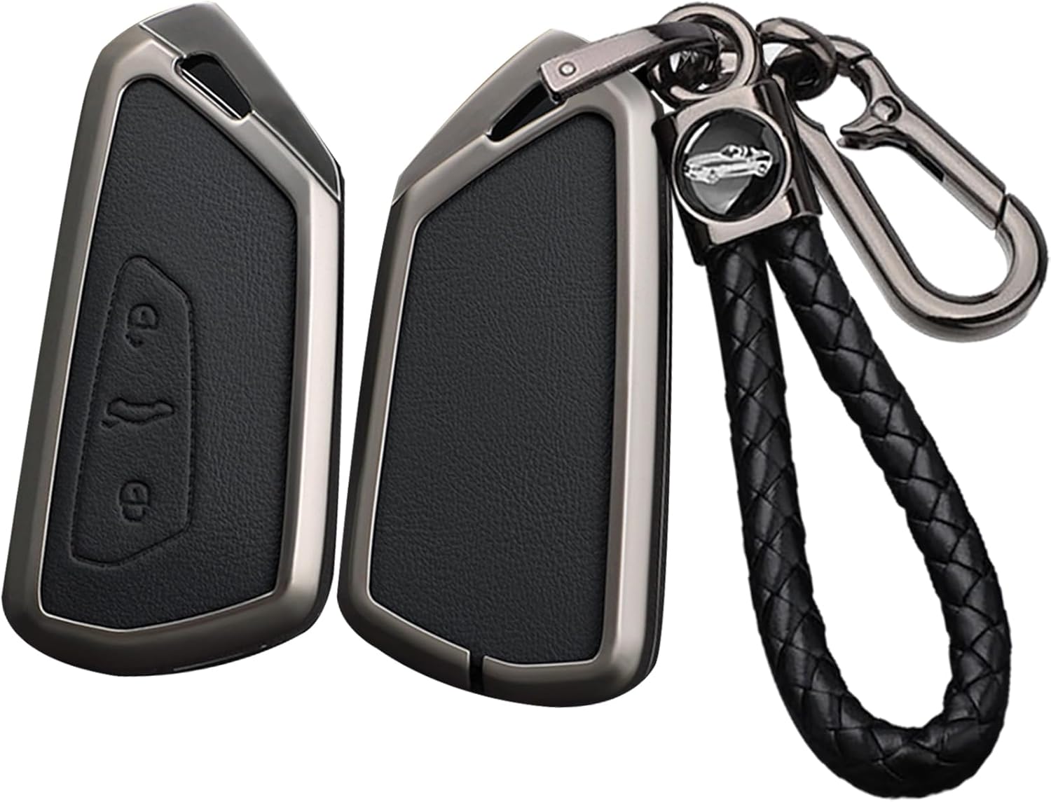 SANRILY Metal & Leather Fit for VW Key Fob Cover Case Compatible with VW ID.4 2023 ID.3 Golf 8 Skoda Octavia Seat Leon MK4 Keyless Key Protector with Leather Keychain Brown