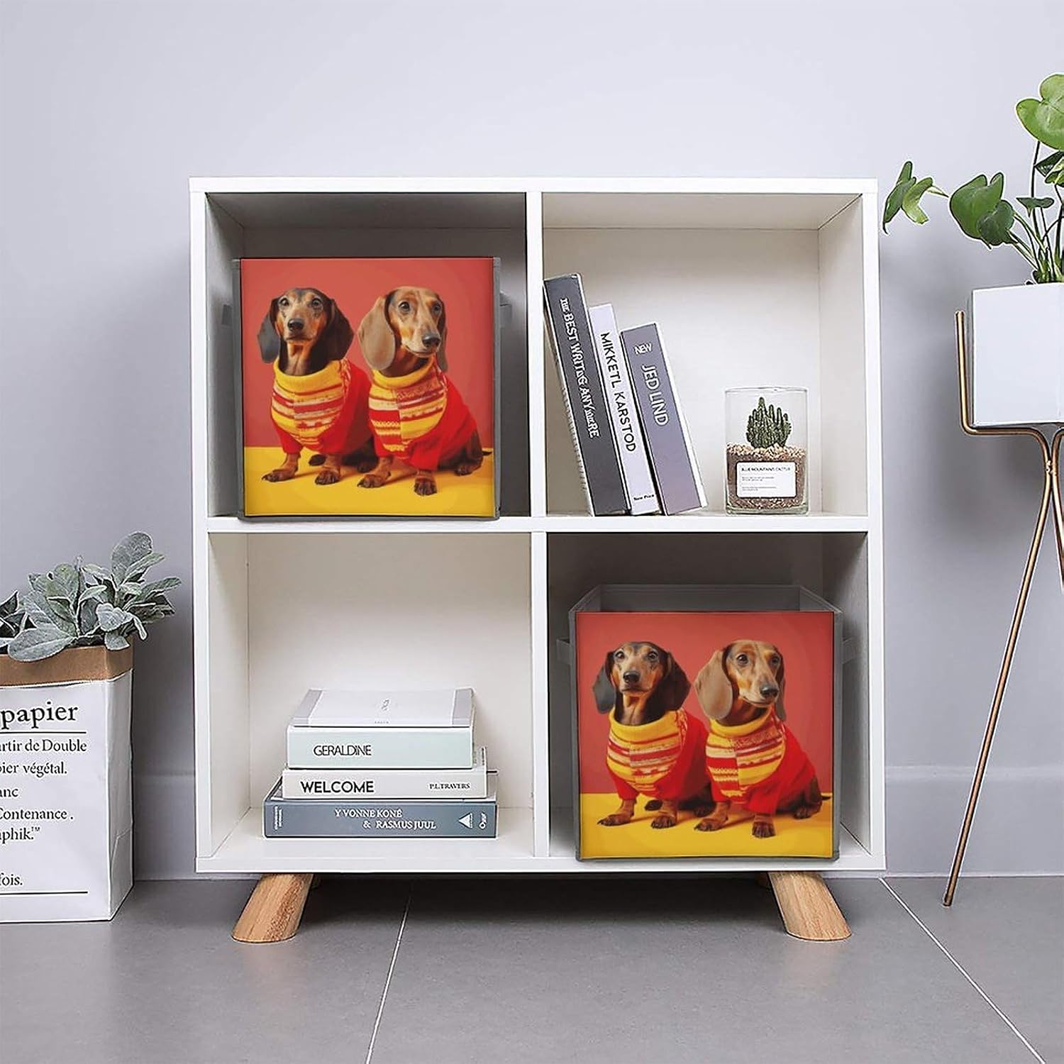 Folding Storage Bins Oxford Fabric Clothes Storage Boxes with Handles | Cute Dachshund Cube Organizer, Easy to Store, Multi Functional Cube Storage Organizer for Office Bedroom