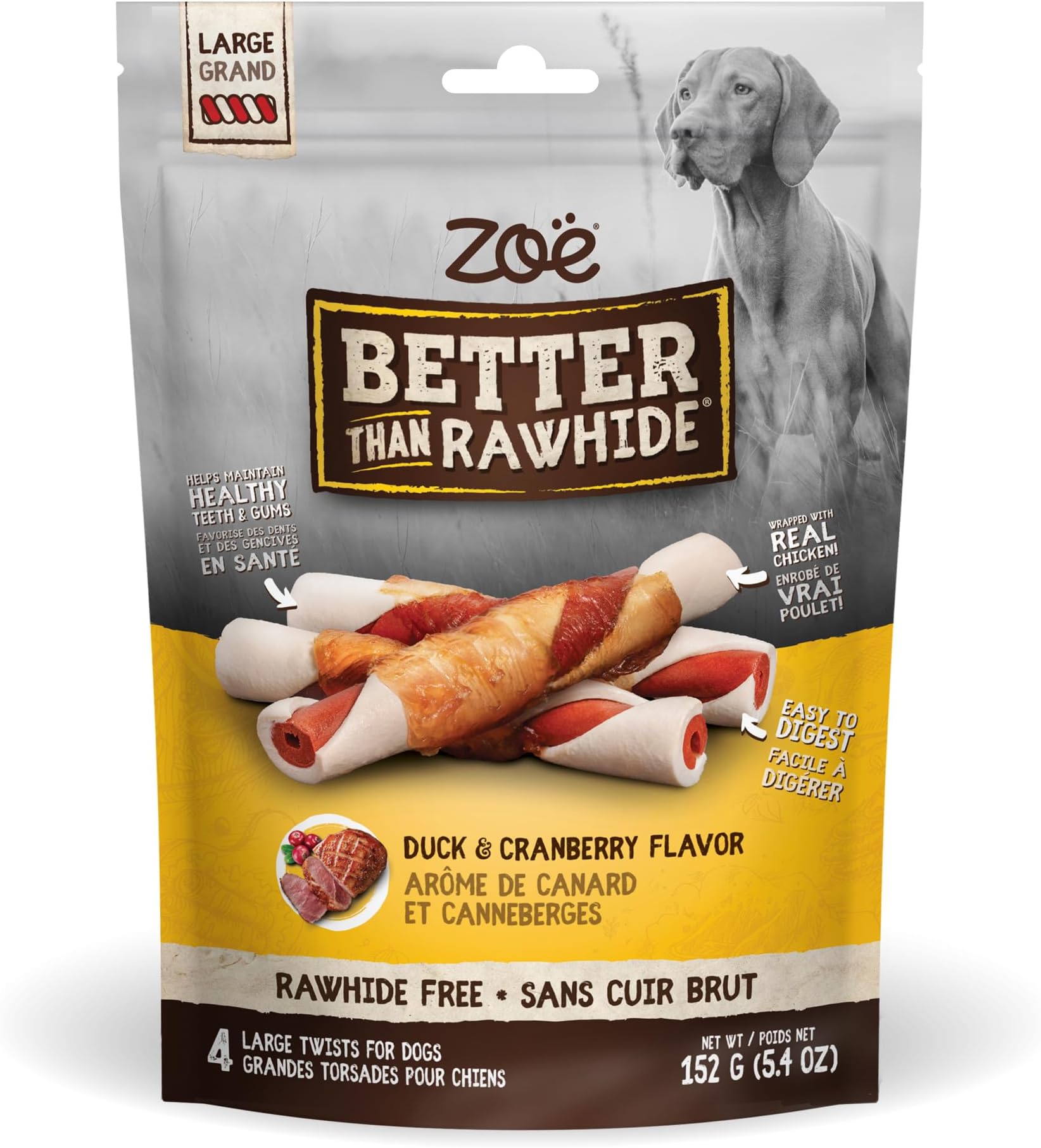 Zoe Better Than Rawhide Dog Treats Duck & Cranberry Flavour 152g (5