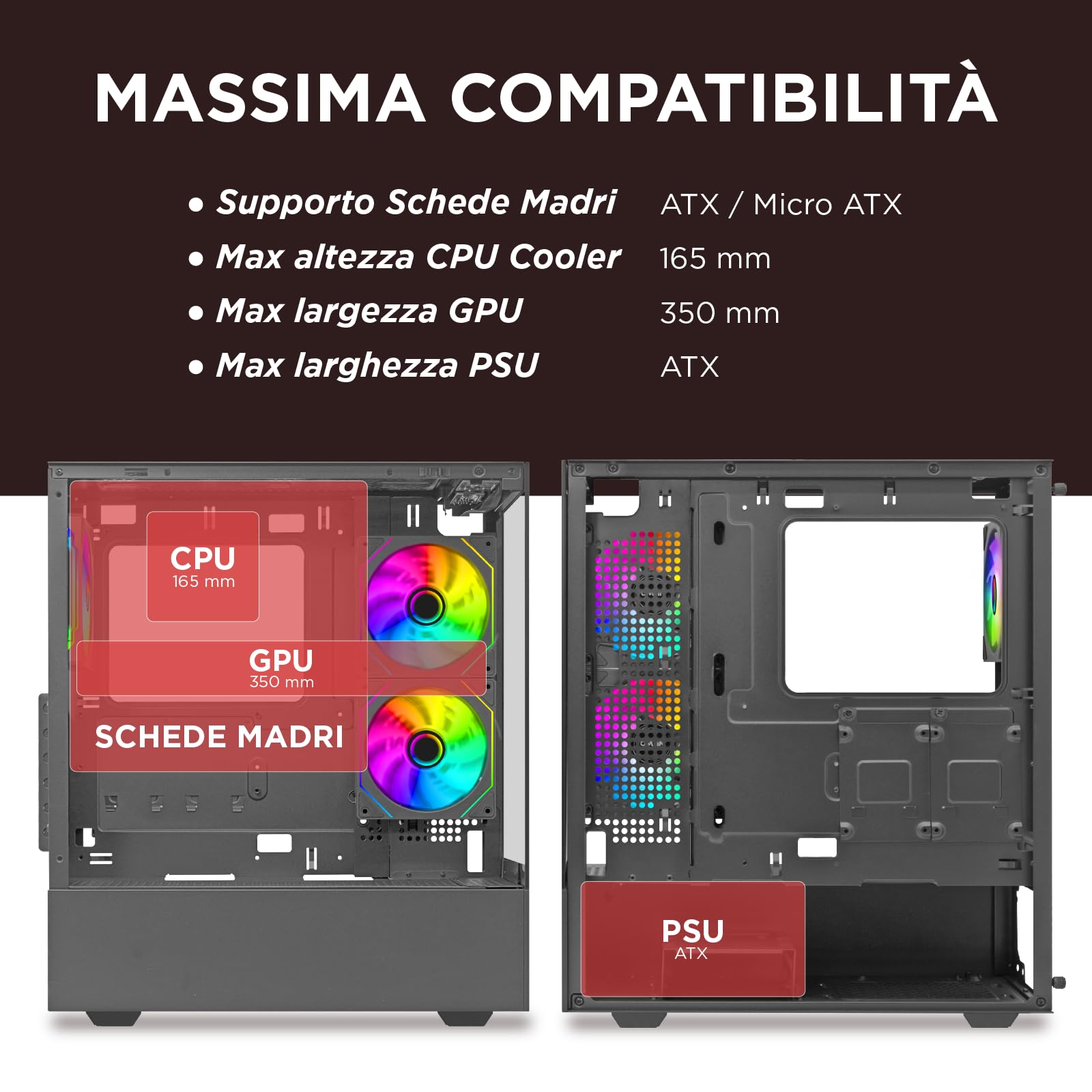 Nuwo Clash CK500 | Case PC Gaming ATX Mid Tower | 3 Ventole ARGB 120mm | Pannello Frontale e Laterale in Vetro Temperato Senza Cornice | Nero