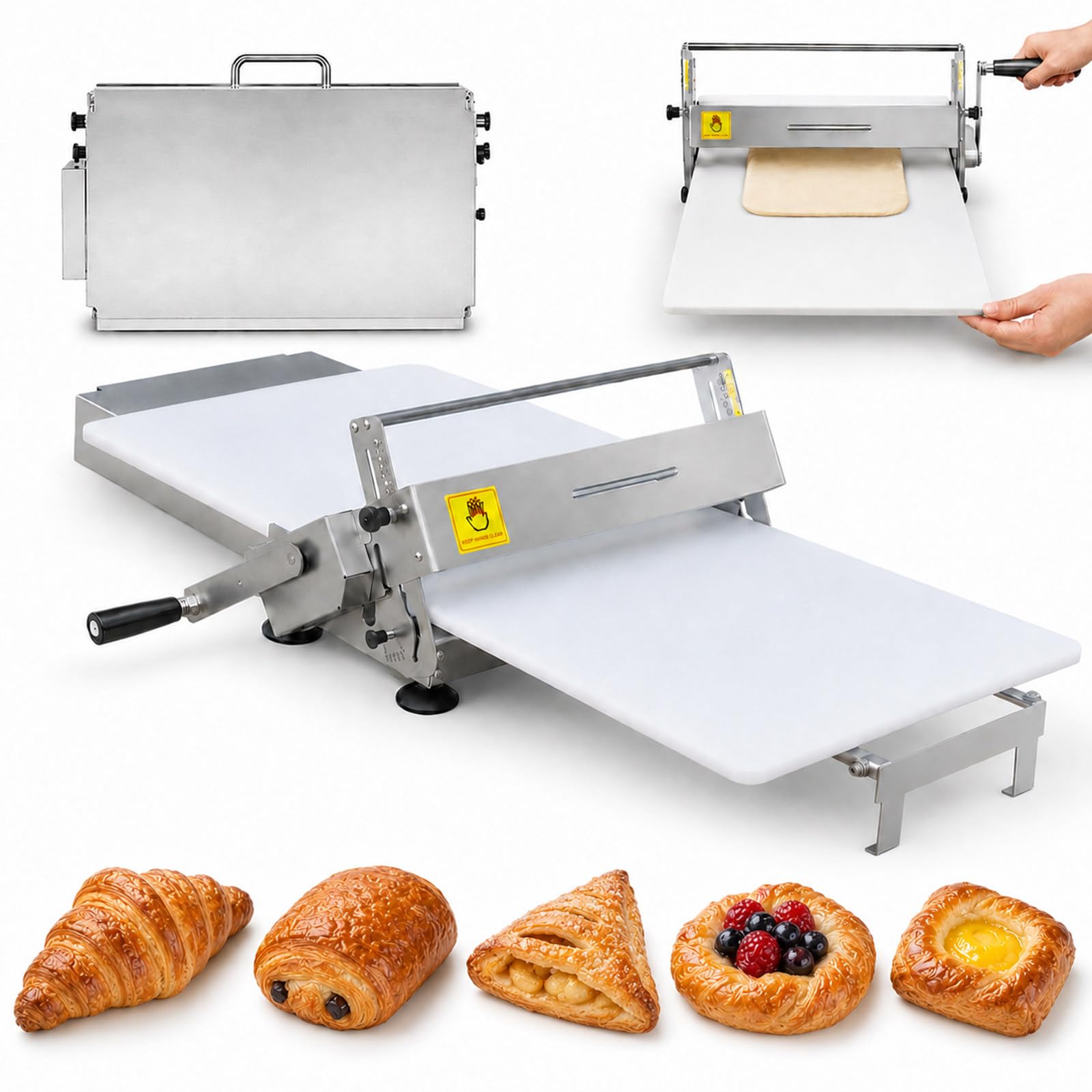 MASTLOUFUL Sheeter Board Manual Dough Roller Machine, Manual Dough Roller Machine, Compact Dough Sheeter, Adjustable Thickness 0.2-25mm, for Bakery, Pizza and Croissants