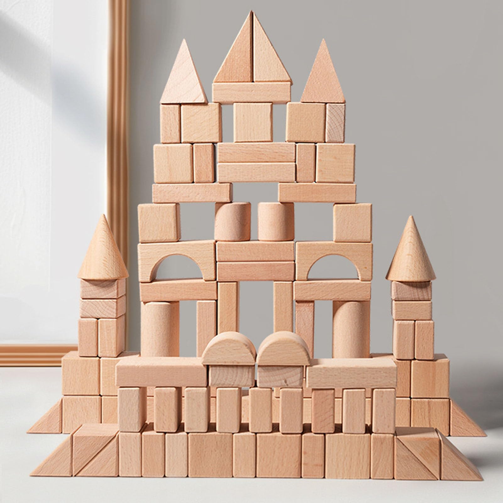 Zestaw drewnianych klocków Montessori, klocki konstrukcyjne w dużym rozmiarze, edukacyjna zabawka STEM dla przedszkolaków,100cs wood color