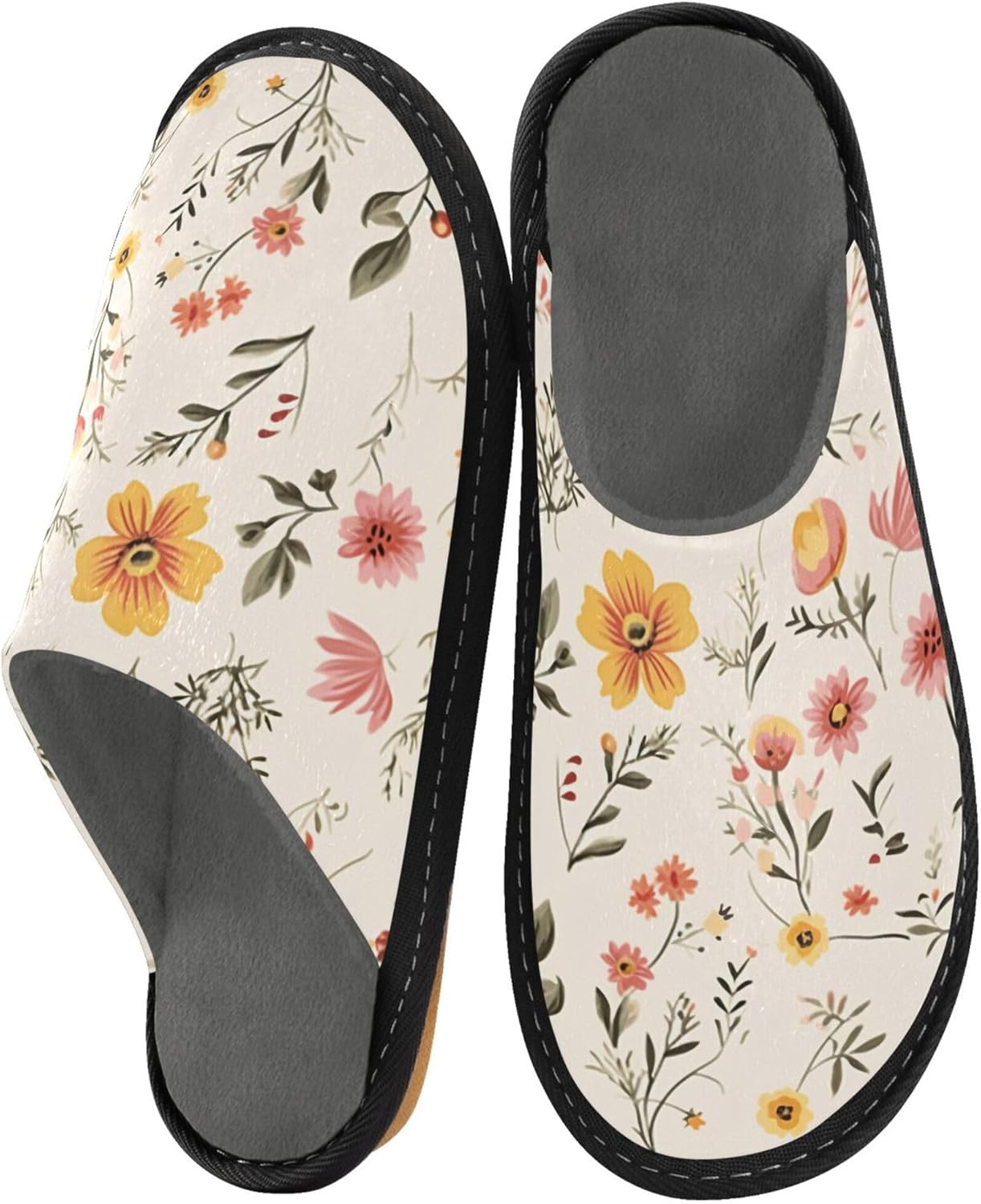 Boho Floral Garden Flower House Slippers – Cozy Fuzzy Slippers for Guests, Washable & Disposable, Perfect for Shoeless Home, Spa & Hotel Use A110527