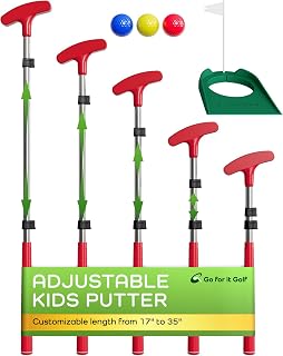 Kids Putter, Adjustable Toddler Club for Right & Left-Handed Junior Golfers – Extendable Shaft for Ages 2-10+ Indoor Golf Game & Practice Golf Club – Includes 3 Balls & Cup with Flag