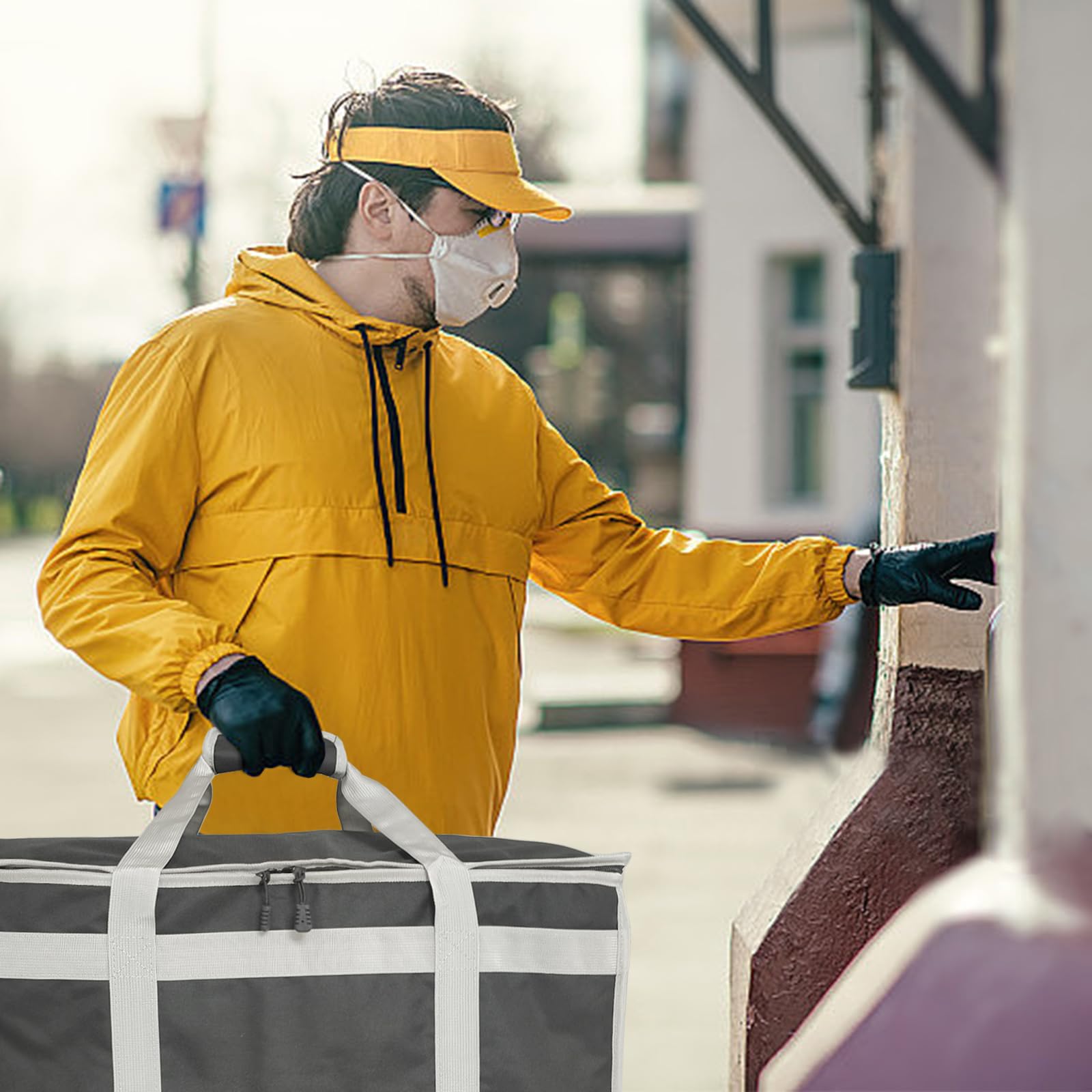 D&ONEHOS XXXL Bolsa de entrega de alimentos aislada con asas laterales, bolsa de comestibles aislada para alimentos fríos y calientes, ajuste reutilizable para Uber Eats, Doordash (23 x 14 x 15