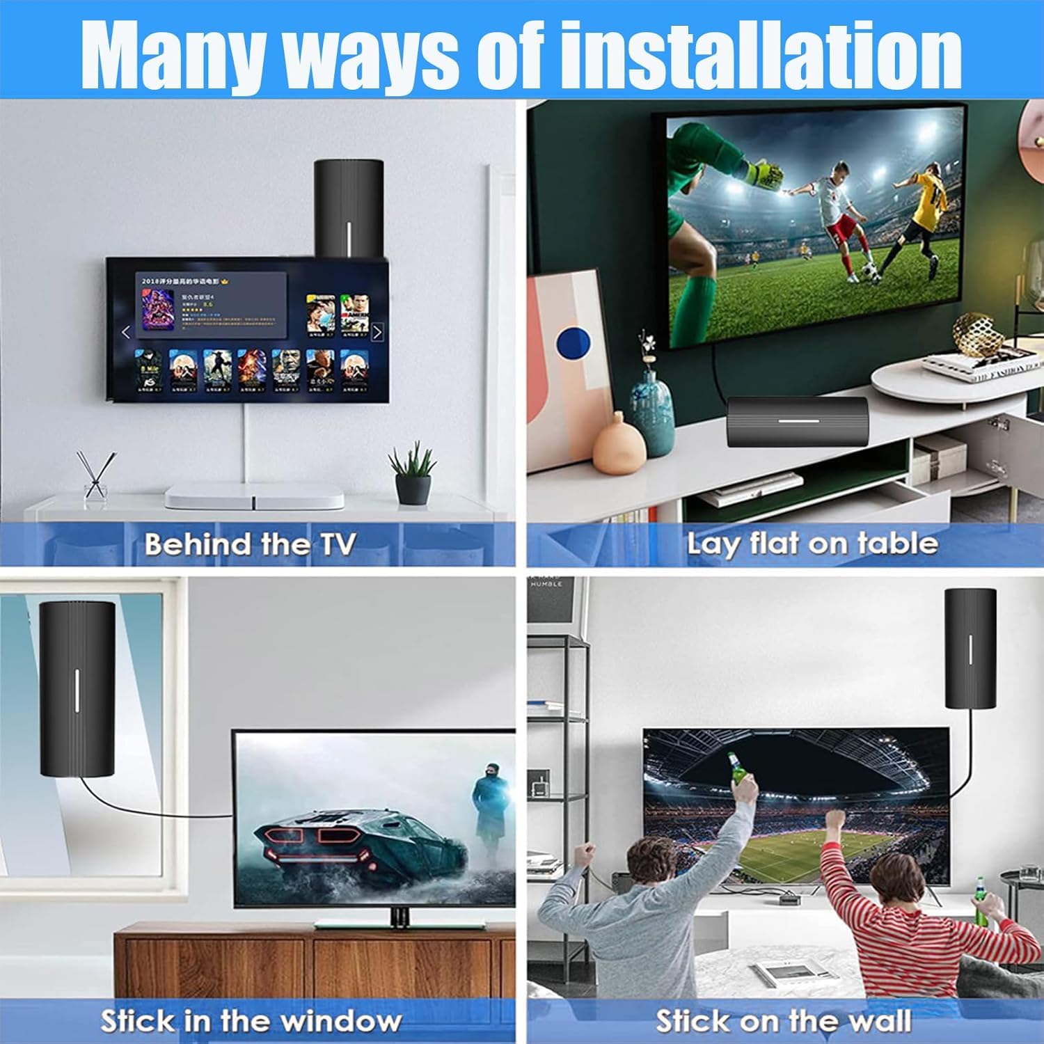 Antenna TV – Antenna TV digitale per interni con segnale forte, portata UK 466+ miglia, antenna Smart TV, supporto esterno radio VHF/UHF/DAB/4K/1080P (C)