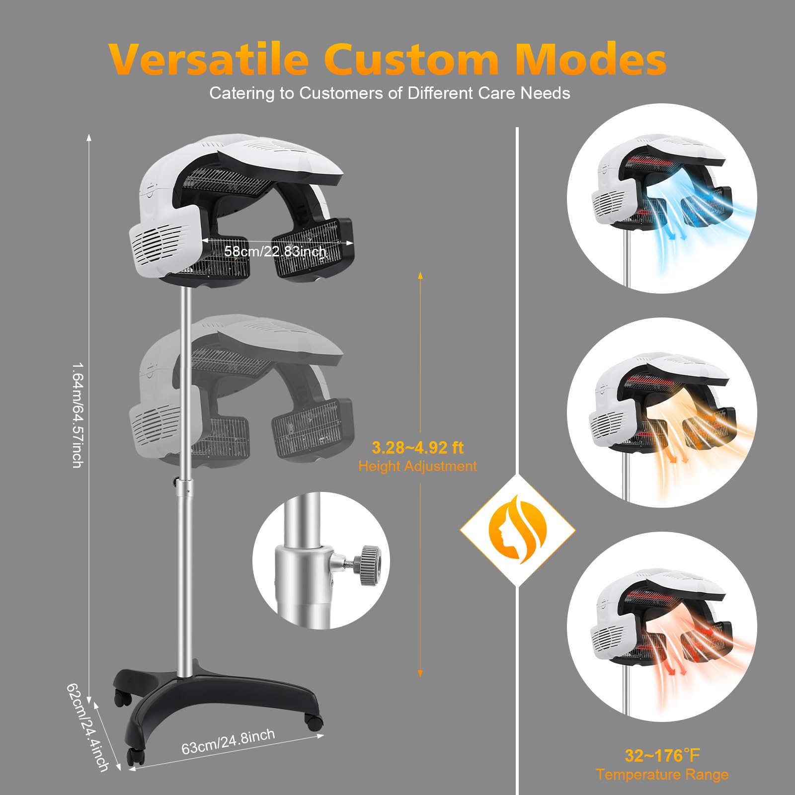 Dryhauben,Trockenhaube,Infrarot Heizung Fön Dauerwelle,220V 1250W Stand Höhe verstellbar Salon Friseur Haarseckenhaube Heizungsprozessor,X-förmige Basis,Weithin in Friseursalons,Spas