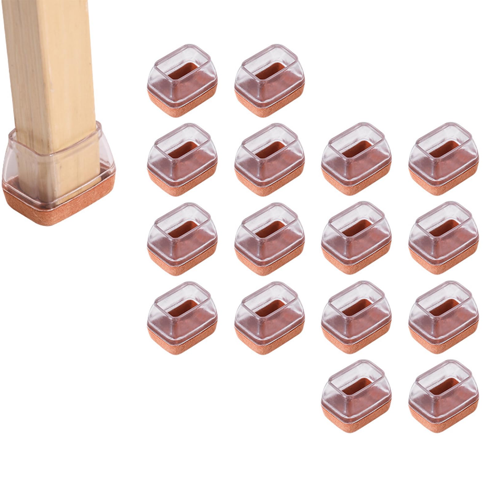 12 x Chair Floor Protectors Rectangular Rectangular Chair Leg Protectors with Felt Transparent Silicone Width 20-28 mm Length 30-39 mm