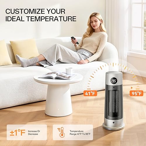 Miniatura 5 de Calentadores de espacio para uso en interiores, calentador eléctrico portátil con luz nocturna, calentador de cerámica PTC de 1500 W con 4 modos,