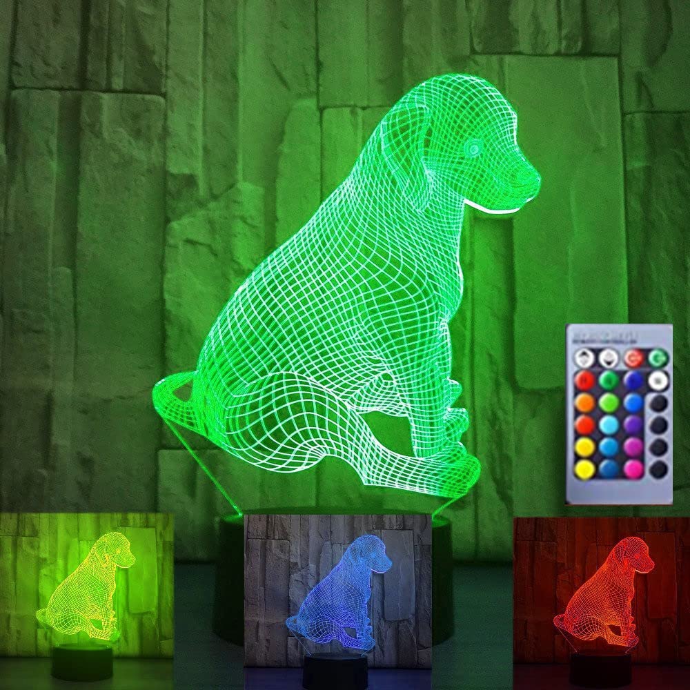 FISSEN 3D Chien LED Lampe De Nuit D'illusion Optique Lumière De Nuit Avec Câble USB Et 16 Couleurs Décoration Pour Enfant Chambre Chevet Table De Bébé Enfant Fête Anniversaire