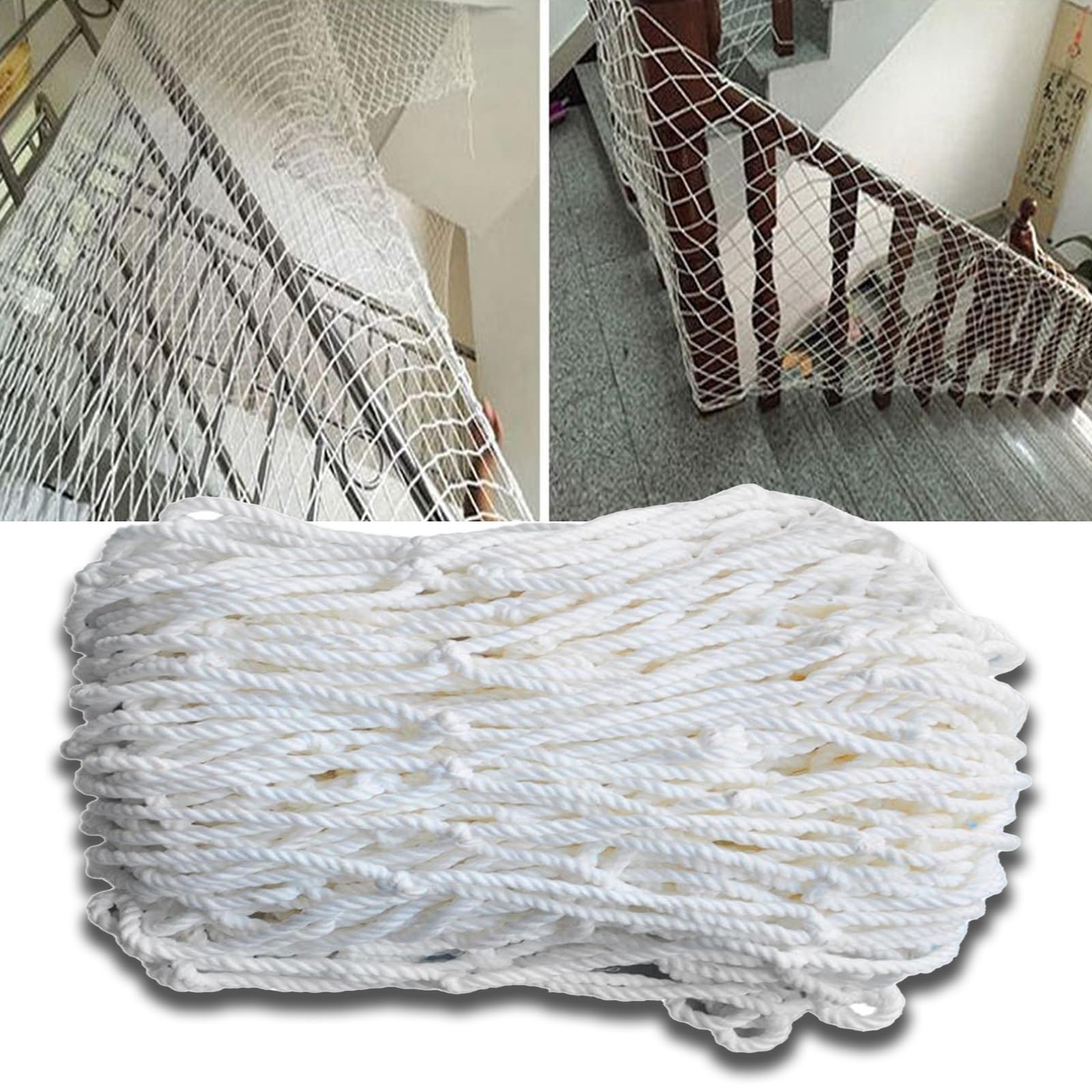 Lwjsocp White 10X20ft Rope Net - Climbing Cargo Netting, Outdoor Safety Net For Balcony, Playground & Stairway, 0.6Cm Polyester Mesh For Toys & Sports