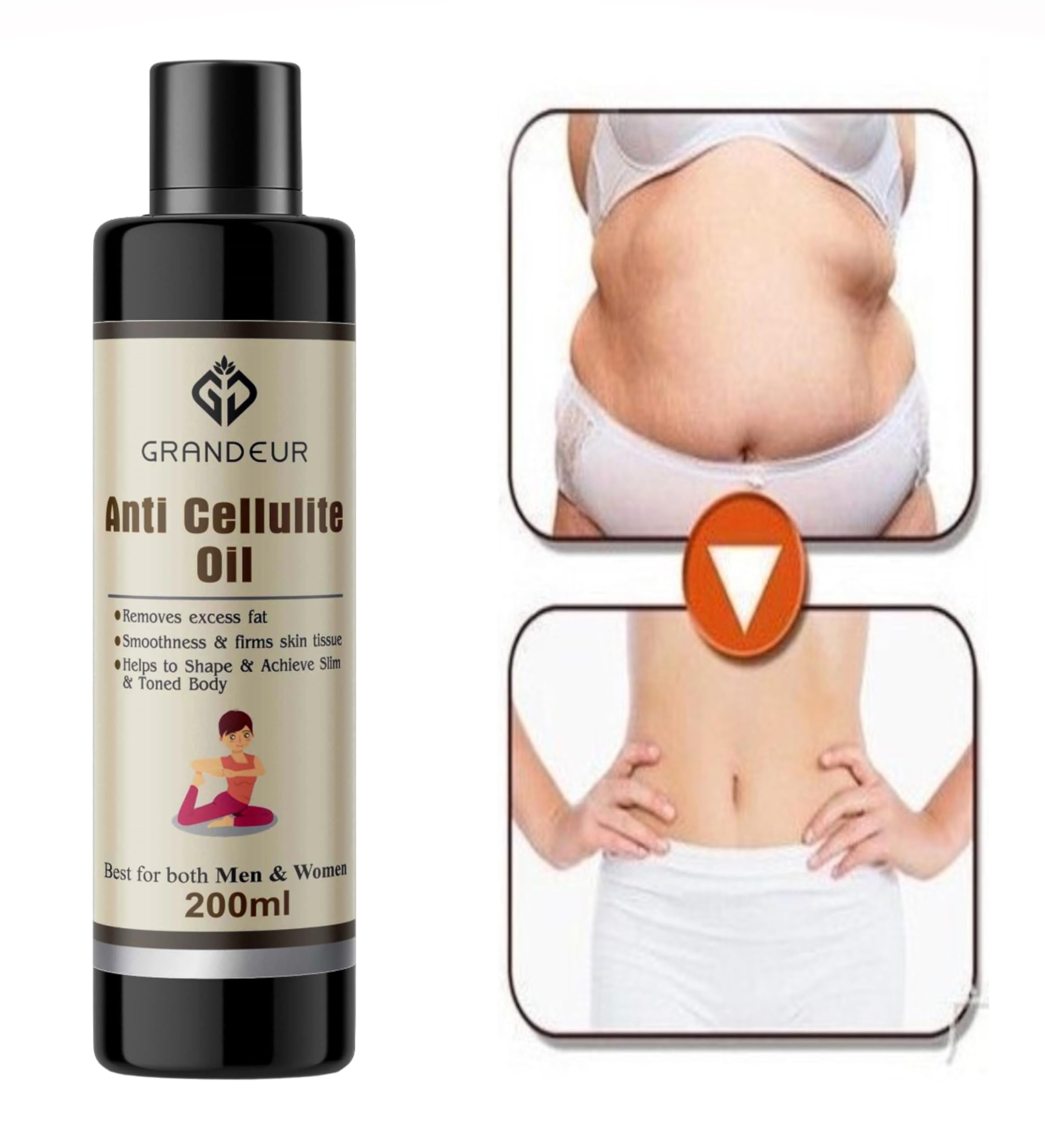 Grandeur Anti Cellulite & Skin Toning Fat Burning Oil & Slimming Oil For Stomach, Hips, Thighs, Body and Arms - 200ml | Weight loss Management | Helps achieving Tonned Body | 1