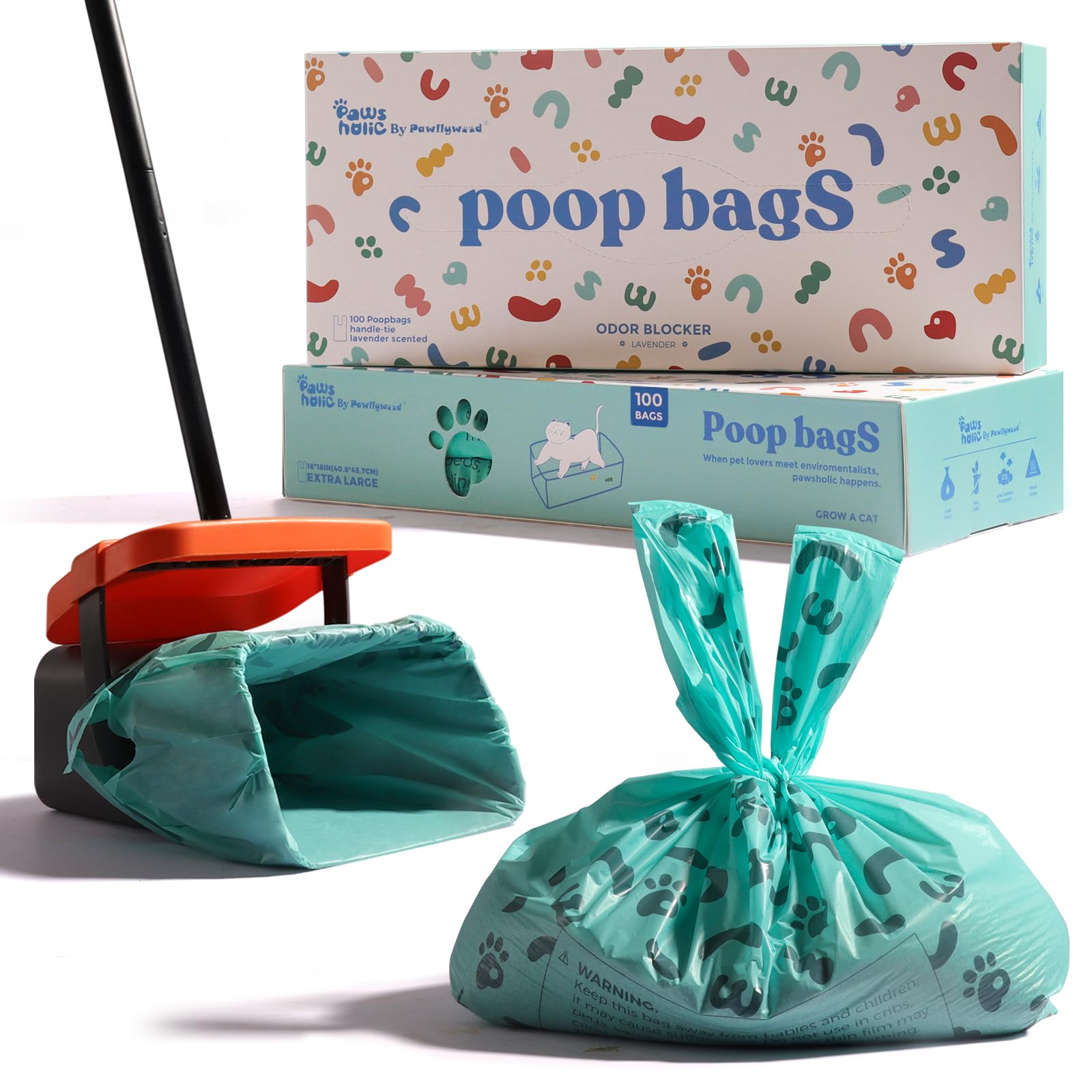 Large Size Dog Poo Bags with Tie Handles,Suit for Pooper Scooper Swivel Bin & Rake Kit,10L 28x45.7cm, 100 Count Biodegradable Waste bags,Unscented
