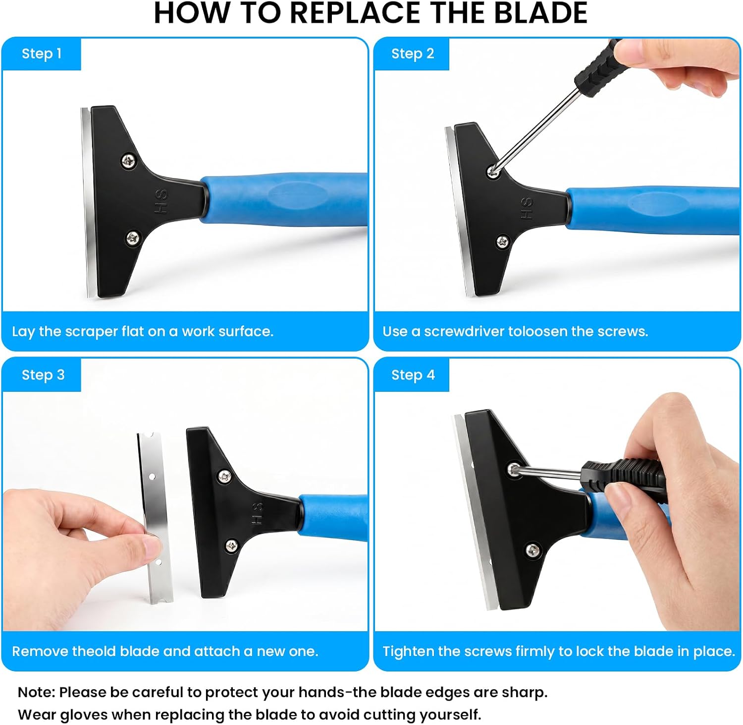 Floor Scraper - 8'' To 67'' Adjustable Long Handle | 4'' Scraper Tool with 5 Extra Metal Blades, for Removing Floor Adhesive, Linoleum, Paint, Chewing Gum, and Debris From Tiles