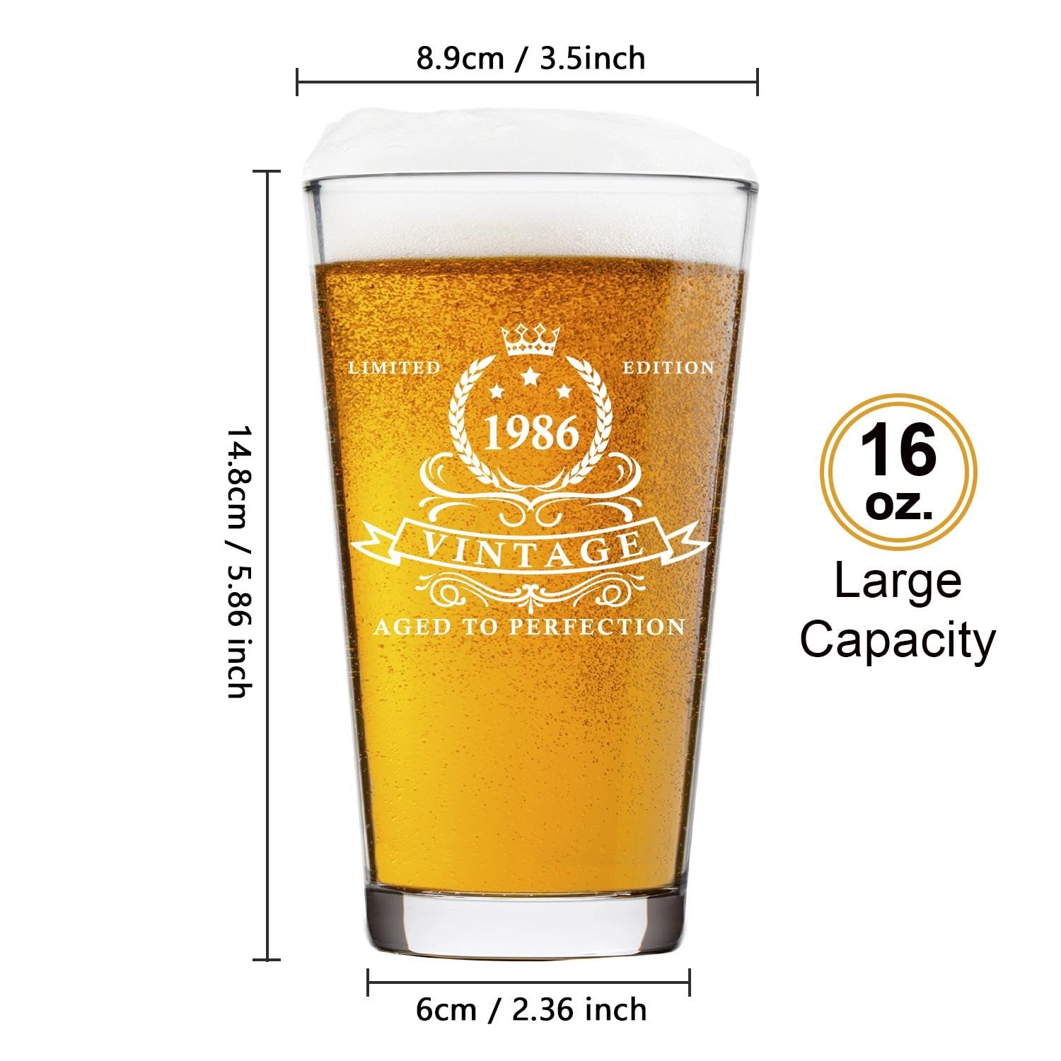 LIGHTEN LIFE 40th Birthday Gifts for Men 16oz,1986 Beer Glass in Barrel Box,40th Birthday Gift Ideas,1986 Pint Glass for 40 Years Old Dad,Husband