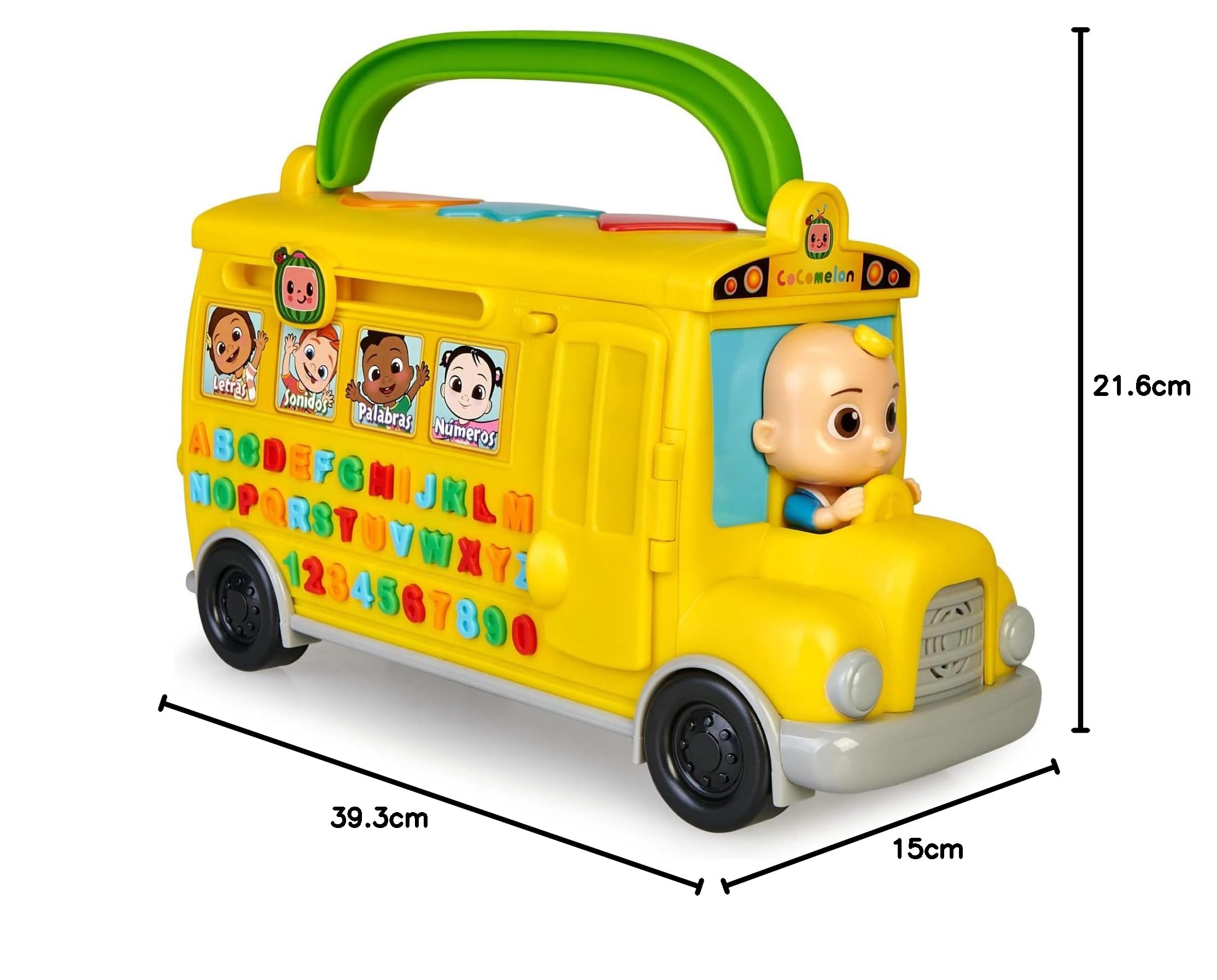 CoComelon - Learning Bus, autobús Amarillo de Juguete con Luces, música y Sonidos para Aprender Las Letras y los números, Set de Juego Infantil de Aprendizaje, para preescolares, Famosa (CCM08102)