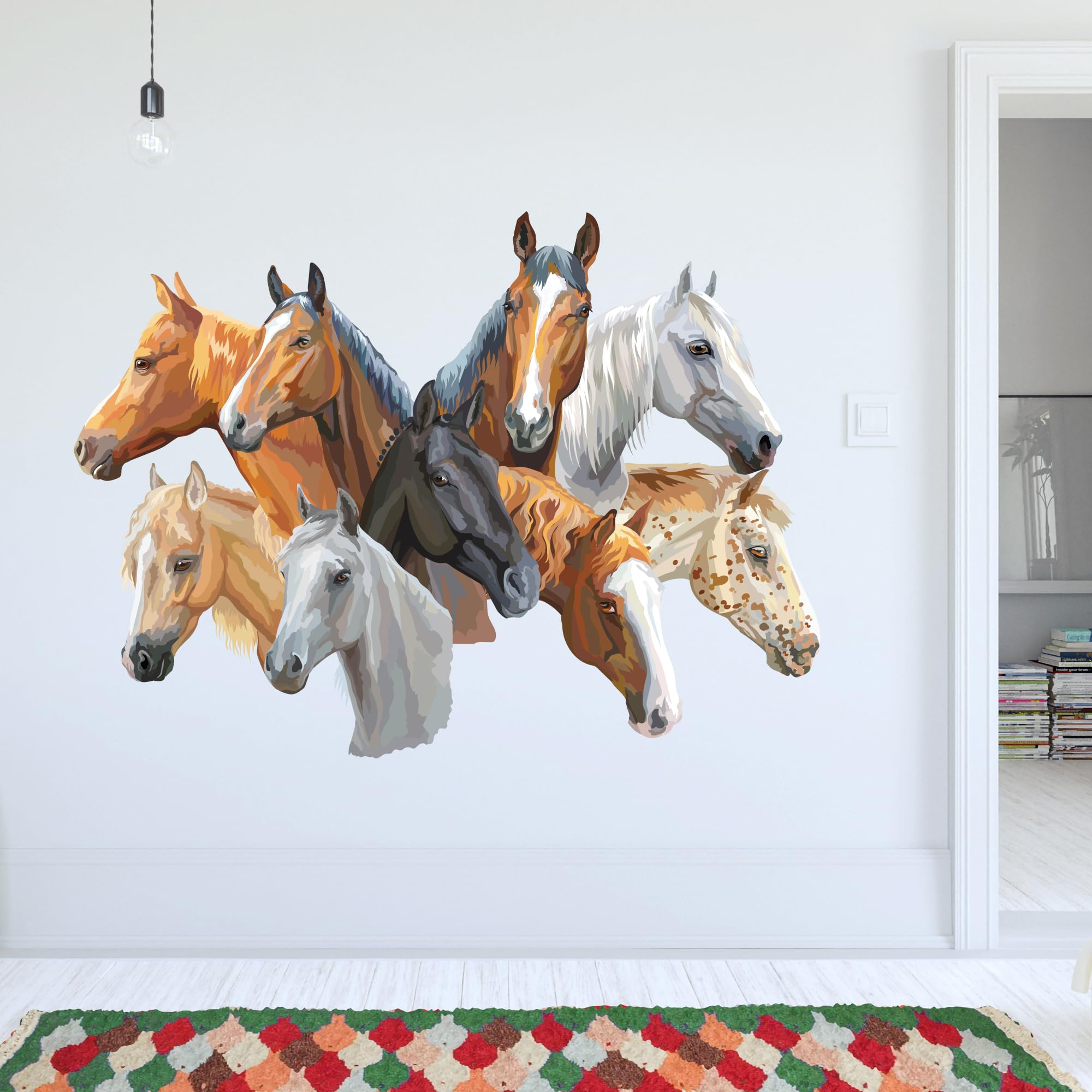 Horse Wall Sticker - 9 Horses Wall Art (90cm Width x 65cm Height)
