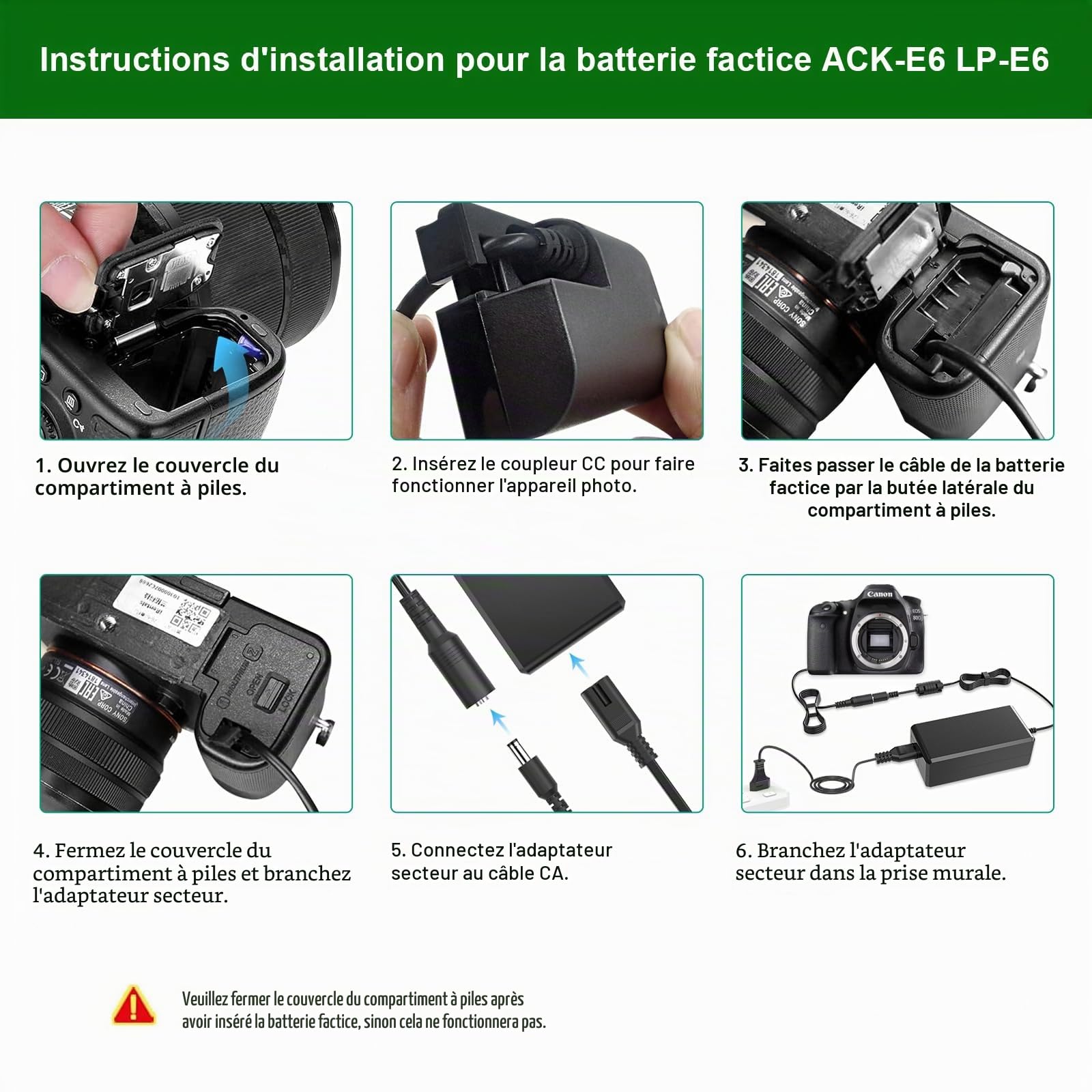 ACK-E6 Chargeur de rechange pour appareil photo reflex numérique Canon EOS 70D 7D, EOS 60D 6D, EOS 5D Mark II, EOS 5DS, EOS 5DS-R avec puce intelligente entièrement décodée