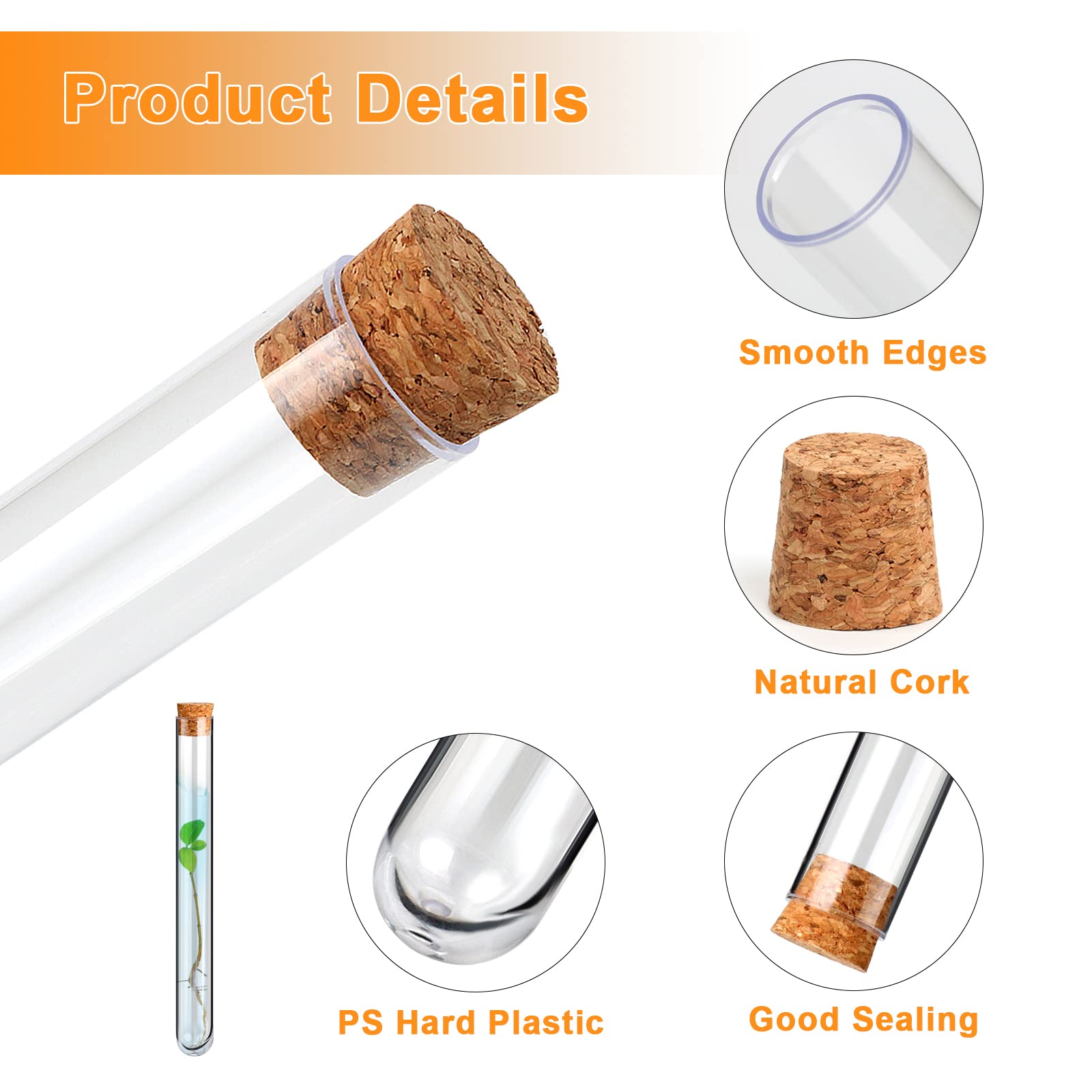 Set 15 Provette In Plastica Con Tappi Di Sughero - 16x150mm, Trasparenti, Con 24 Etichette Kraft Per Fiori E Laboratorio - Foto 10