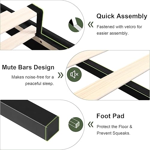 Miniatura 7 de Feonase Marco de Cama de Plataforma de Tamaño Completo, Marco de Cama Tapizado en Tela con Respaldo Alado, Listones de Madera Maciza y Soporte de