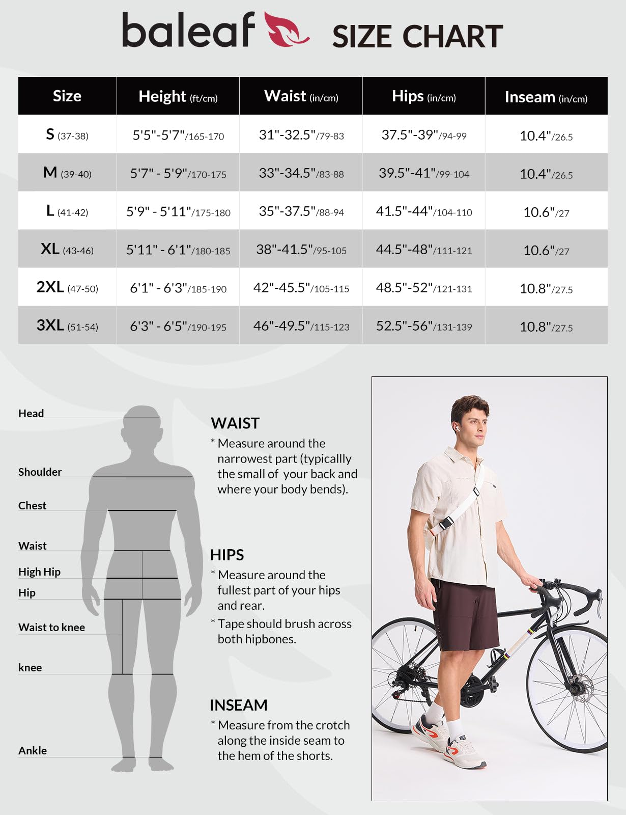 baleaf Pantalones de ciclismo para hombre, acolchados, 2 en 1, 2 en 1