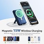Azmuth Banque d'énergie sans fil magnétique 10000mAh, Compatible avec MagSafe 15W Chargeur rapide portable pour iPhone COMMISSION ÉCONOMIQUE POUR L'EUROPE Series Stand intégré LED Affichage 20W PD USB-C bleu