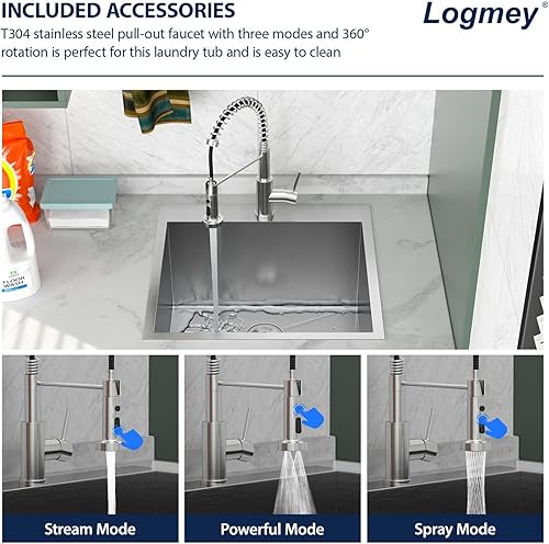 Vista 130 de Logmey Fregadero de cocina negro de 33 x 22 pulgadas, estación de trabajo SUS304, calibre 16, acero inoxidable, cuenco individual, montaje superior