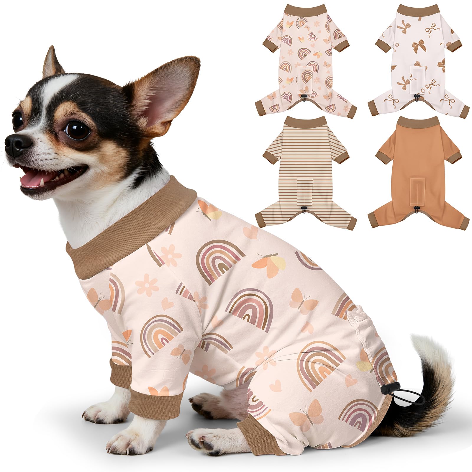 Bienbee Dog Pajamas, 4 Pack Adjustable Onesies for Small to Large Dogs XS