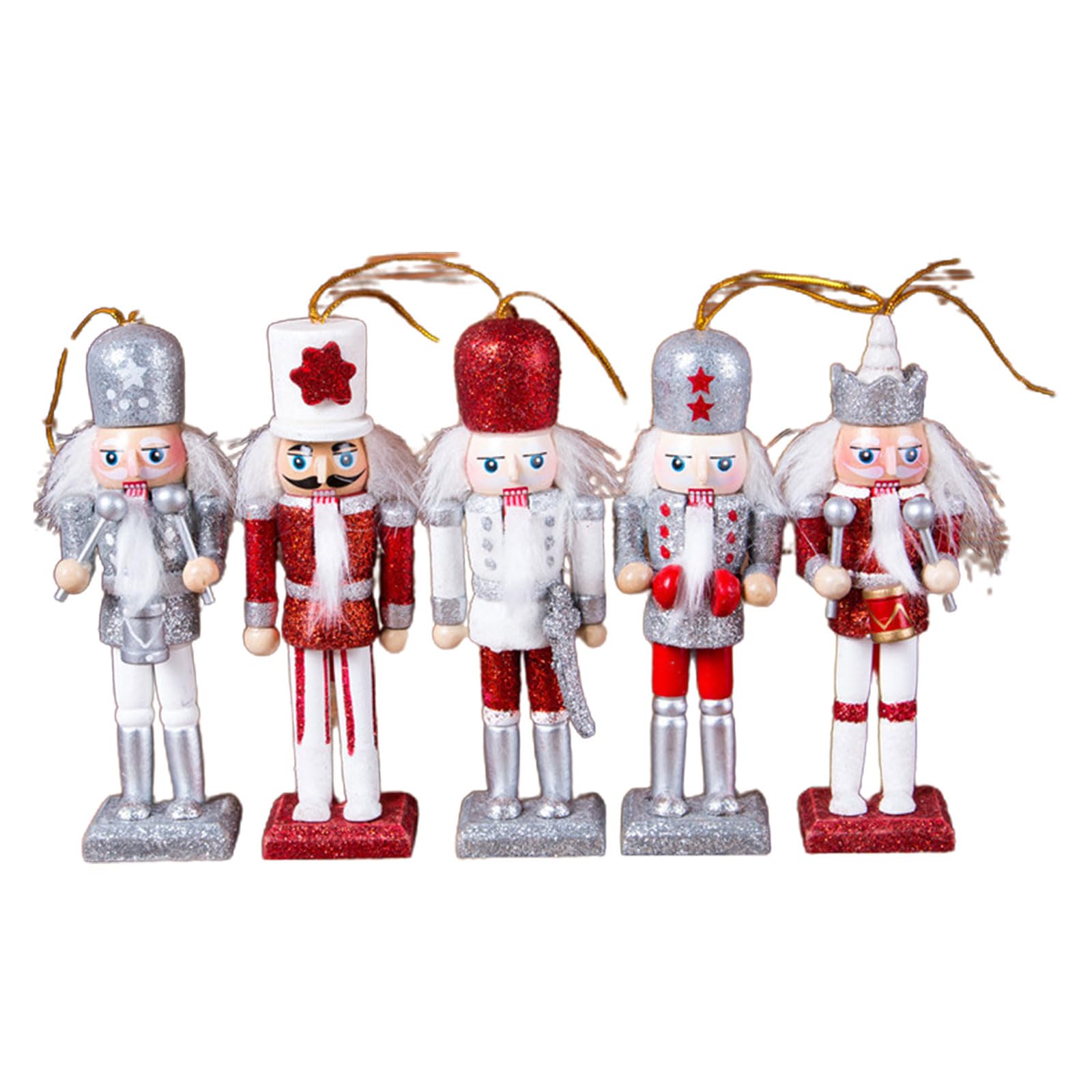 Hsioluted 5Pcs Wooden Nutcrackers Ornament Standing King Decor Christmas Decoration Wood Figurine Puppet Toy for Home Tabletop Christmas Decor Party Supplies Furniture Creative