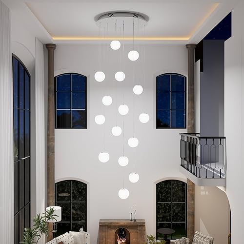 Miniatura 19 de Lámpara Colgante de Globo de Vidrio de 6 Luces Moderna Candelabro de Globo de Vidrio Gris Humo Grandes Candelabros para Techos Altos Entrada Luz