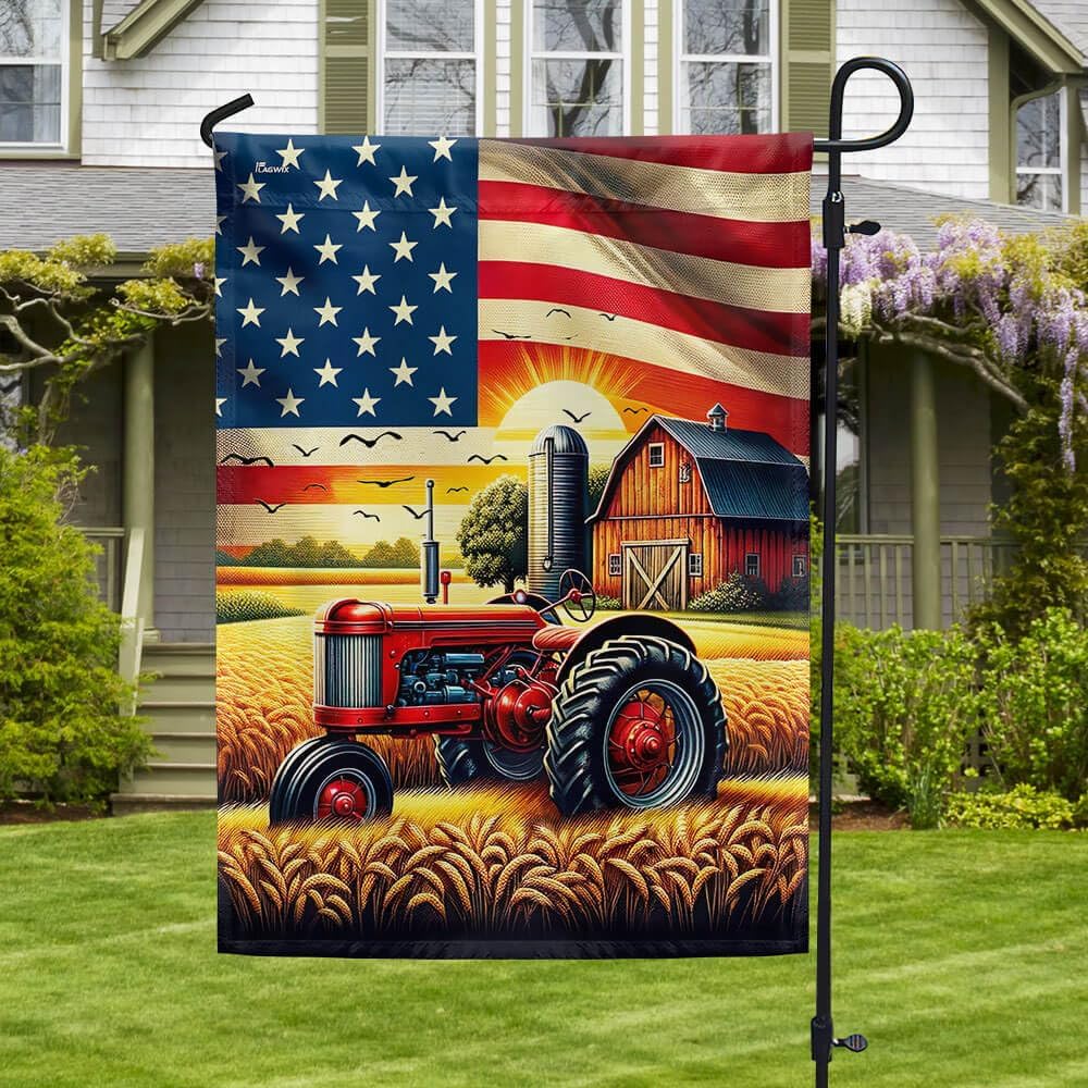 American Flag-Tractor 4th of July So God Made a Farmer American Flag TQN3078F, Garden Flag (11.5" x 17.5")-USA Flags Premium Polyester-Decorative Indoor Outdoor Flag