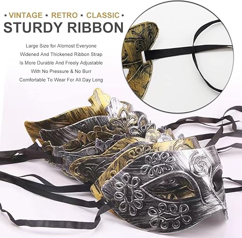 Miniatura 4 de MYMENU Máscara de mascarada para hombres y mujeres, vintage, griego, veneciano, retro, para Halloween, carnaval, Mardi Gras, disfraz de cosplay