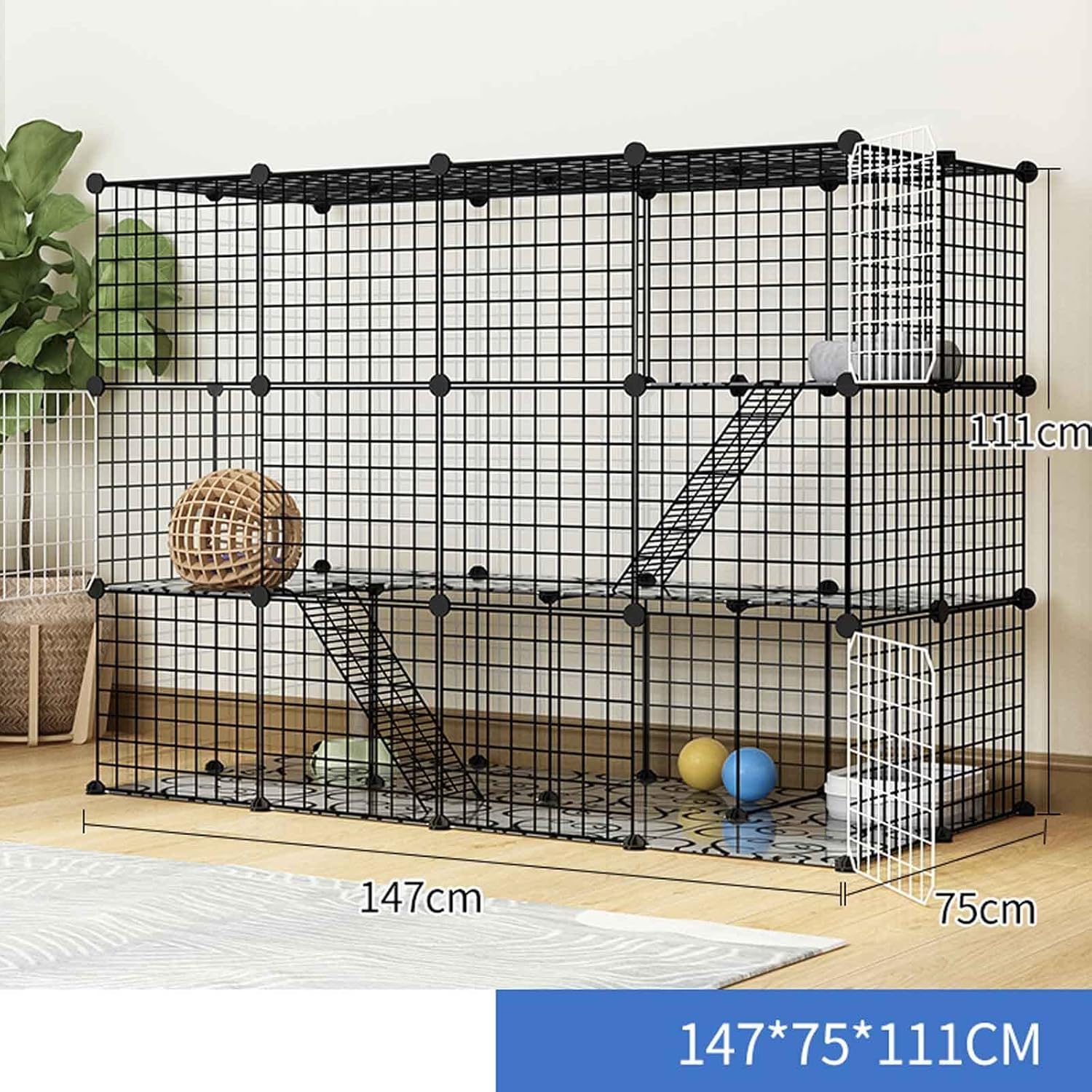 Cat Cages Indoor Large, Metal Pet Playpen Detachable Large Cat Kennels, Kitten Crate for Small Animal DIY Assembly, Super Load Bearing,Exercise Place Ideal for 1-4 Cats (Luxury 147X75X111)