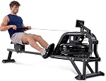Sunny Health & Fitness Premium Water Rower w/Intensive Dynamic Real-Time Resistance, 300 LB Capacity Flip-able Rowing Machine for Home Training, Optional Free SunnyFit App Connection