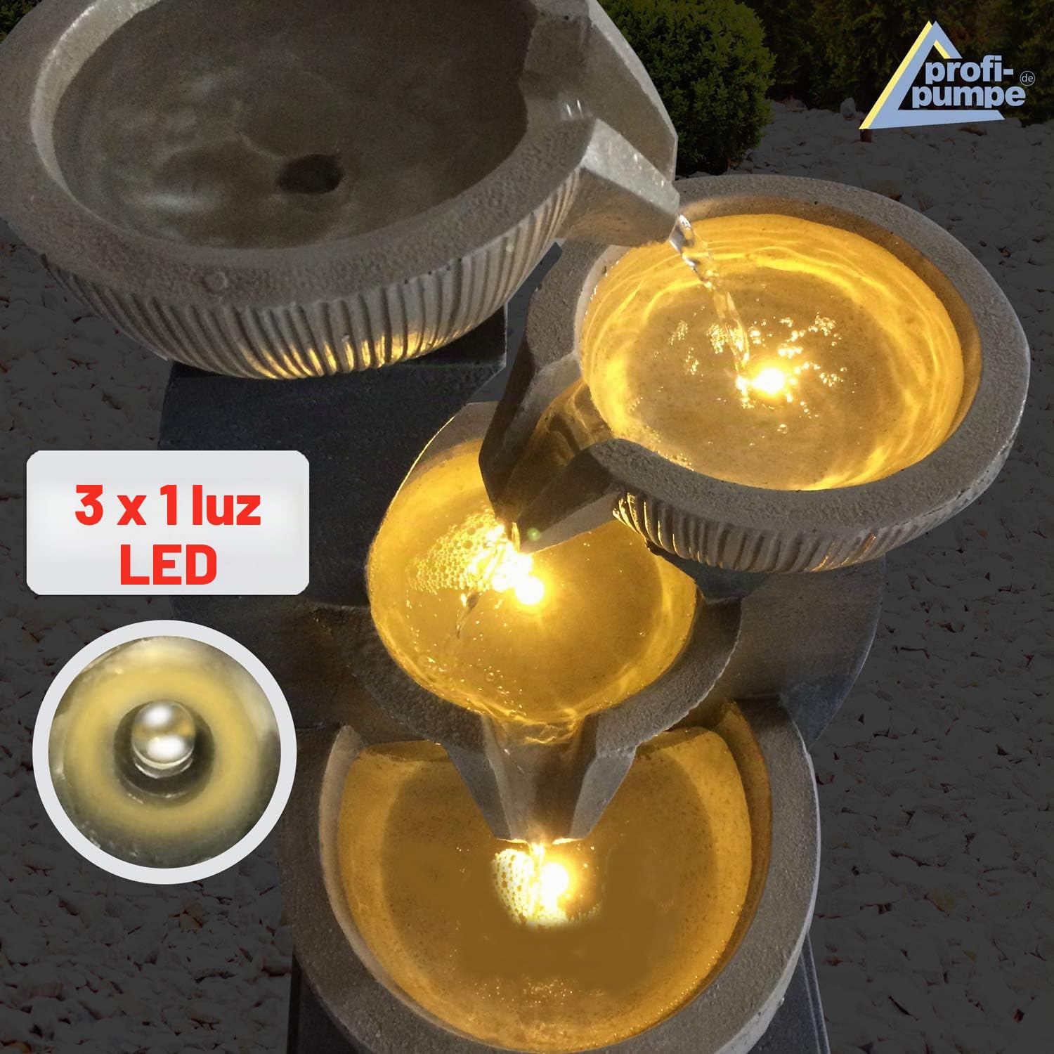 Fuente Solar para jardín Fuente Fuente Solar Feng-Shui Fuente Decorativa Cascada luz de jardín Bomba de Estanque para terraza, balcón, con Bombas, con batería de Iones de Litio y luz LED