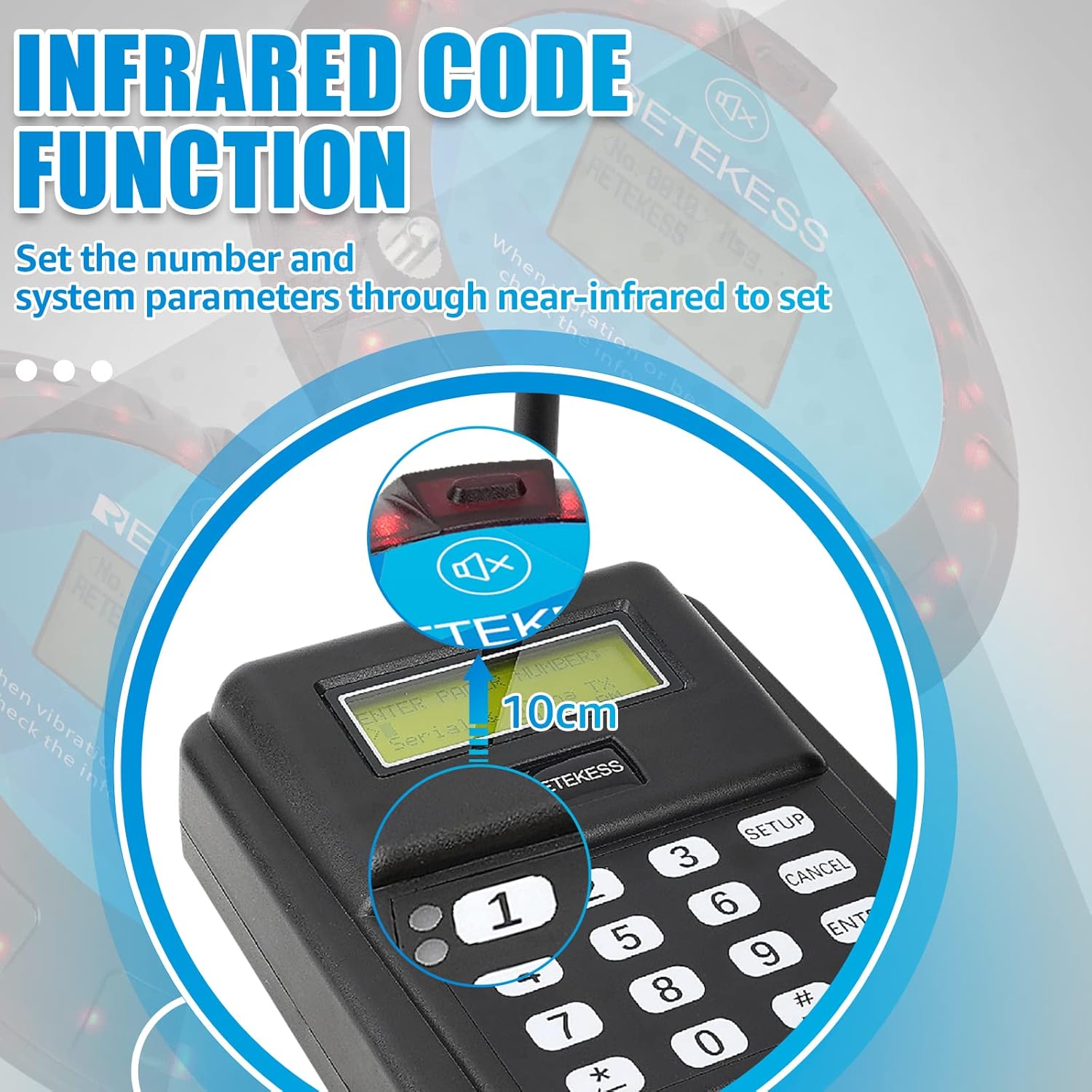 Retekess TD166 Restaurant Smart Pager System, 3 Miles Long Range, Display Text Message, Smart Alerts, Compatible Software 10 Coaster Pagers for Warehouse, Logistics Center